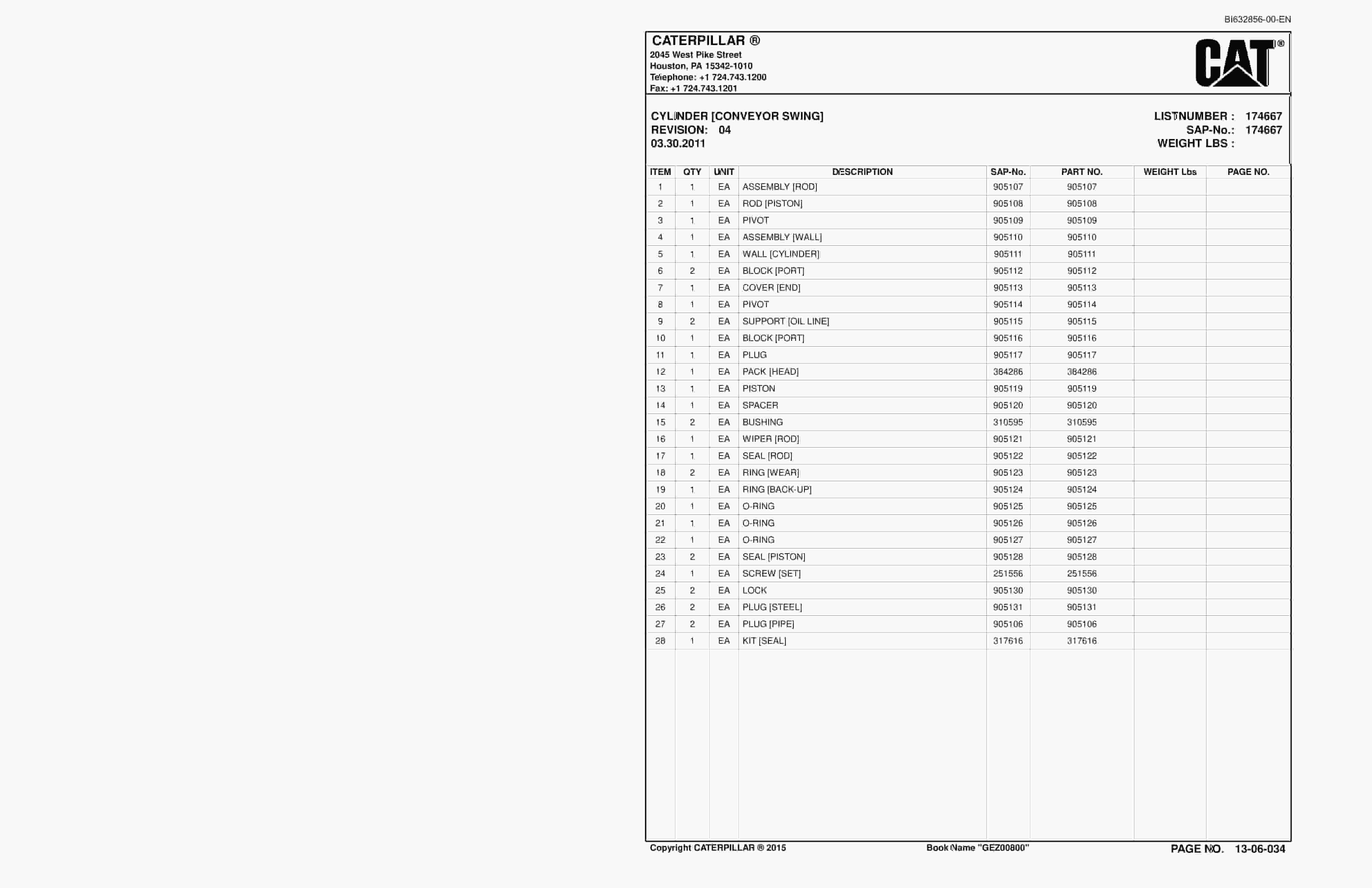 Caterpillar CM340 Continuous Miner Parts Catalog BI632856-3