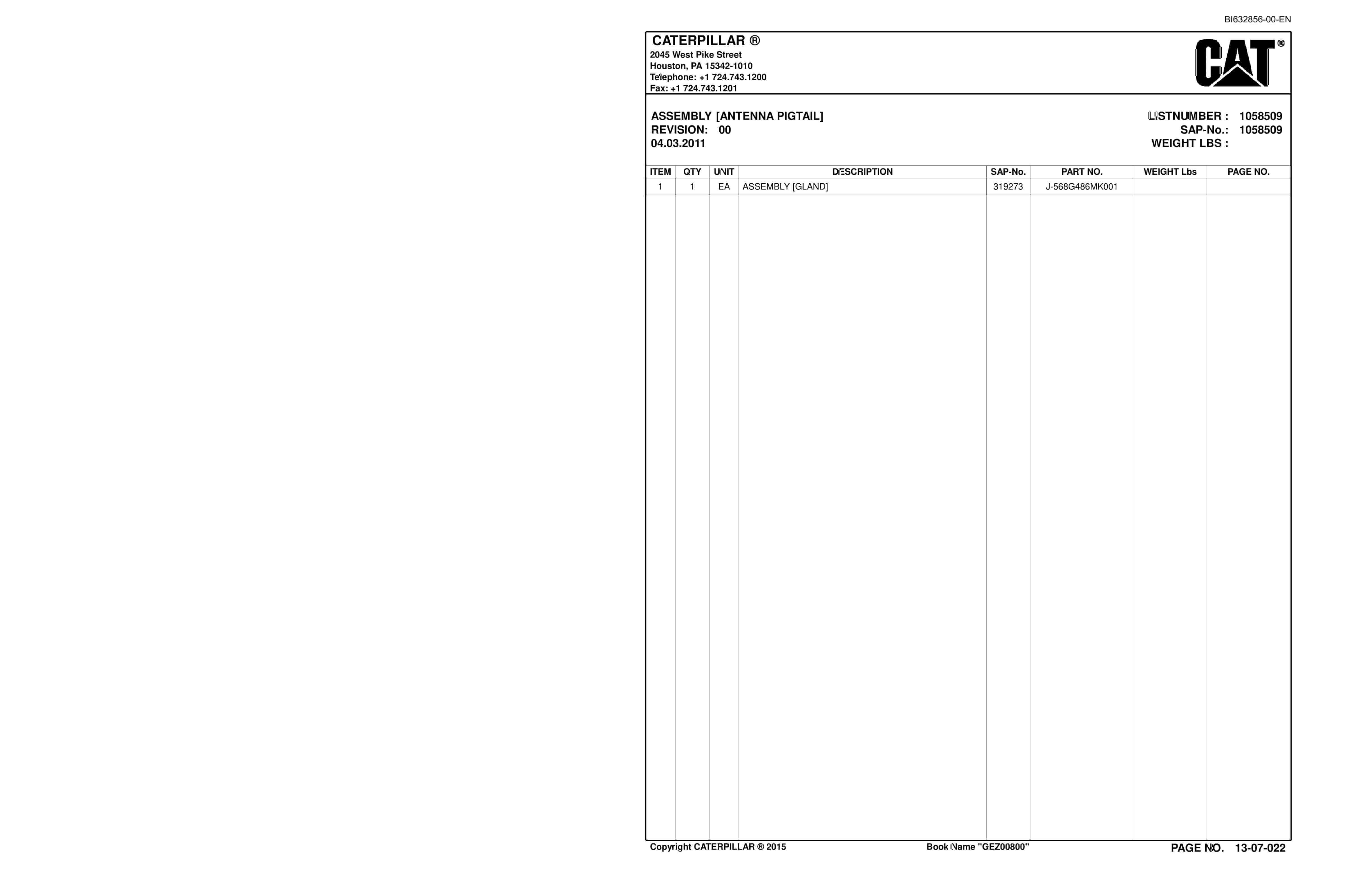 Caterpillar CM340 Continuous Miner Parts Catalog BI632856-5