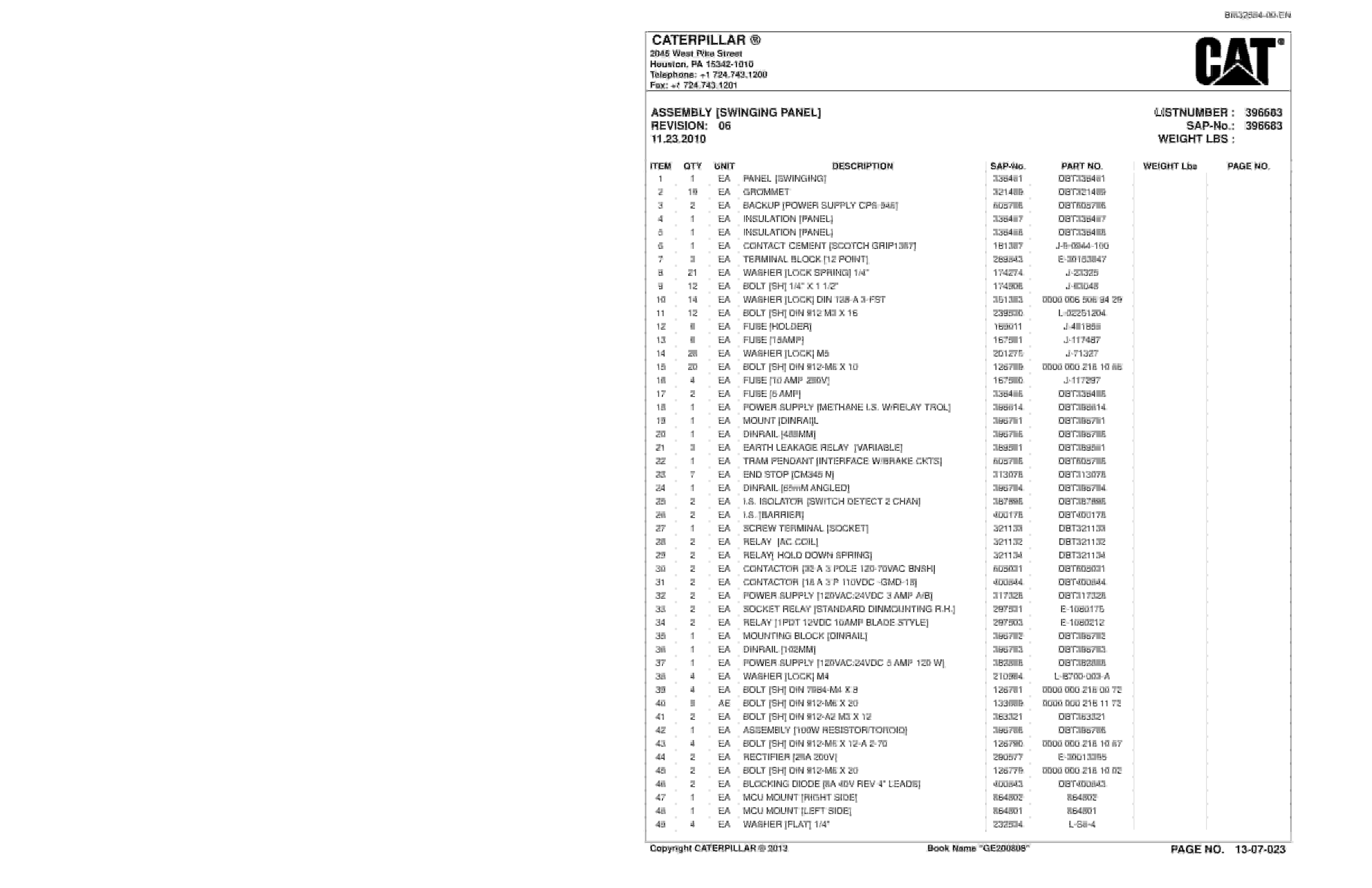 Caterpillar CM345 N Continuous Miner Parts Catalog BI632554-4