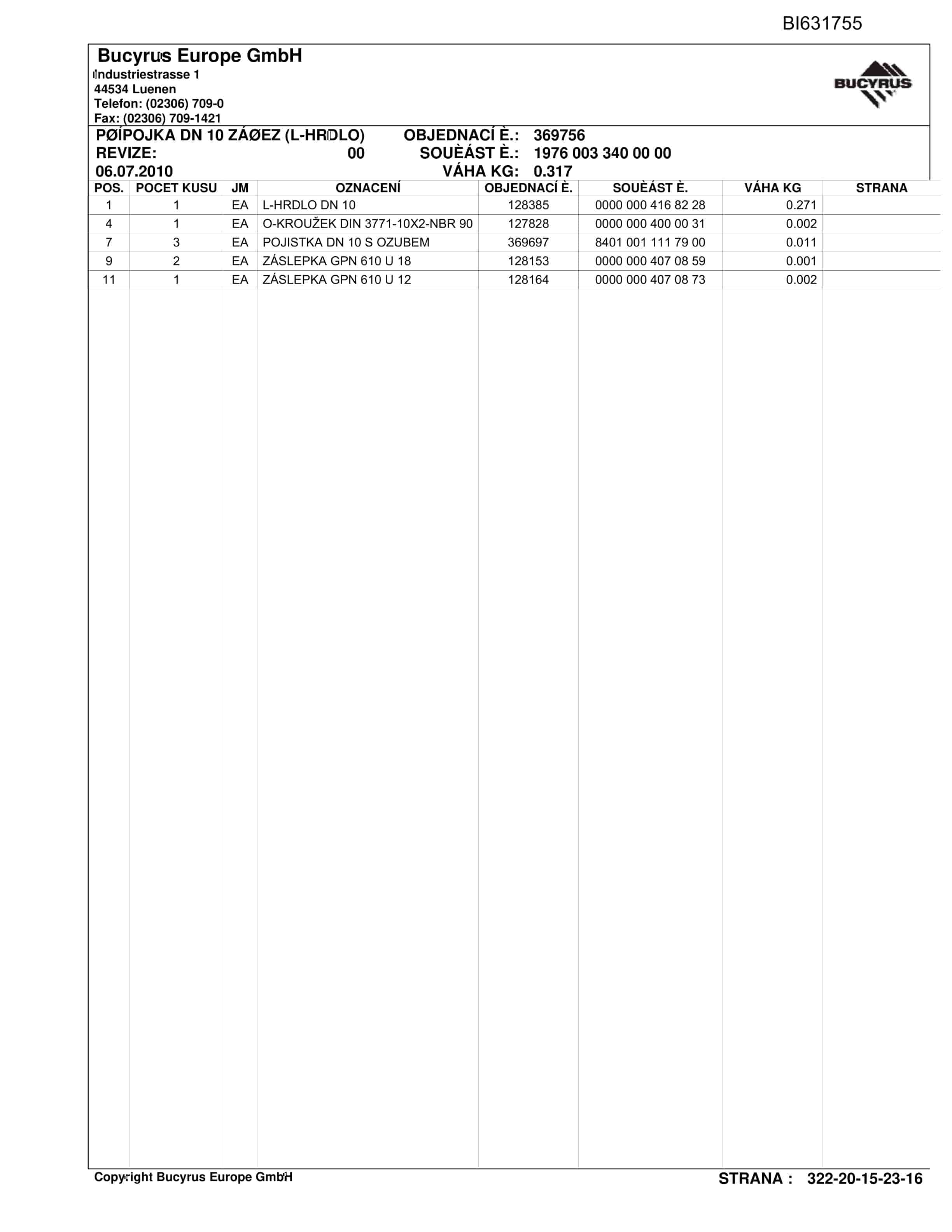 Caterpillar CSA 3 HS, DOP.PF6-1042 KOMB. PROV Parts Manual BI631755-5