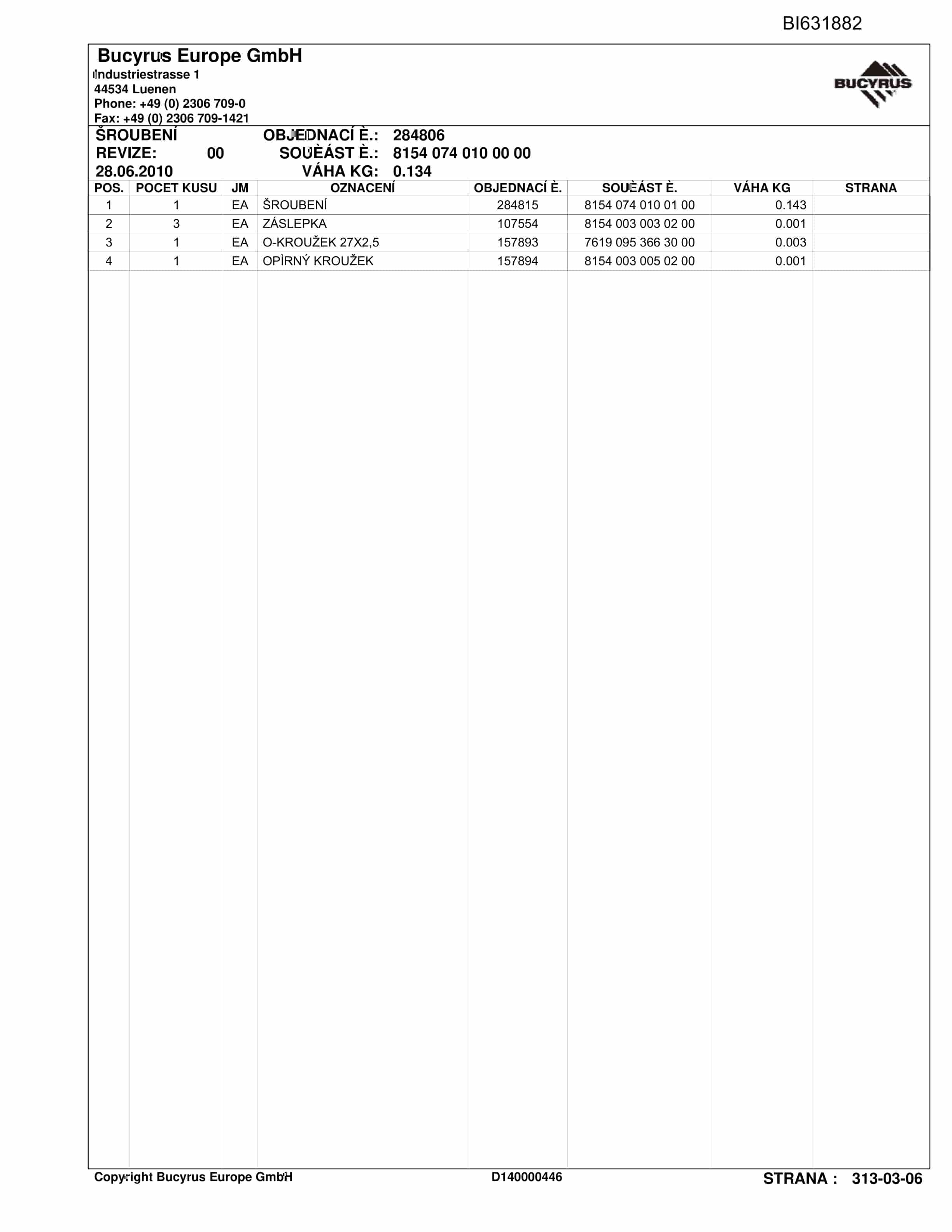 Caterpillar CSA 3 HS, DOP.PF6-1042 Parts Manual BI631882-3