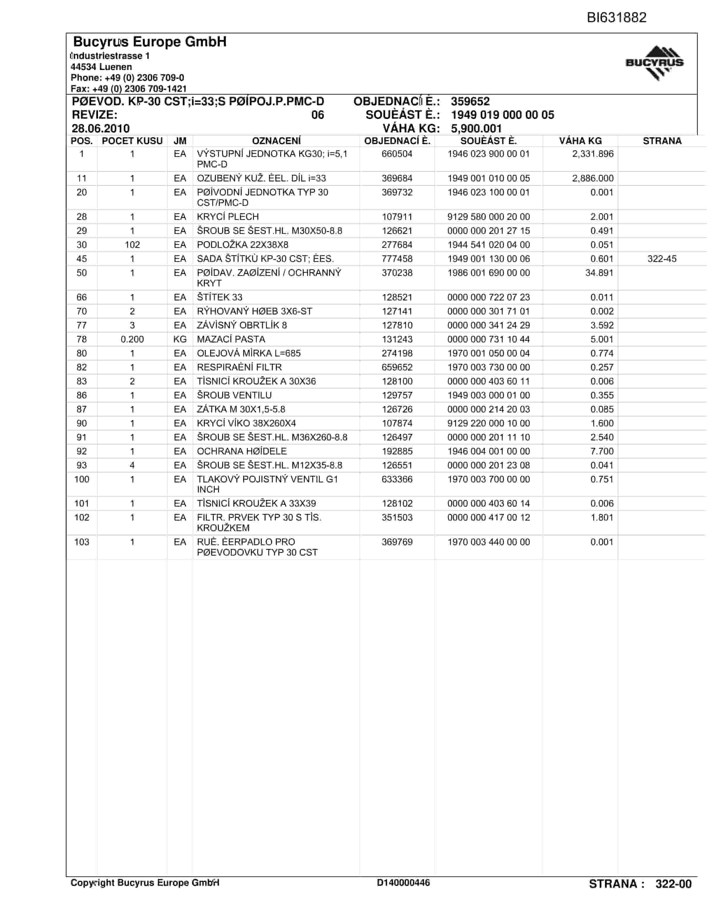 Caterpillar CSA 3 HS, DOP.PF6-1042 Parts Manual BI631882-4