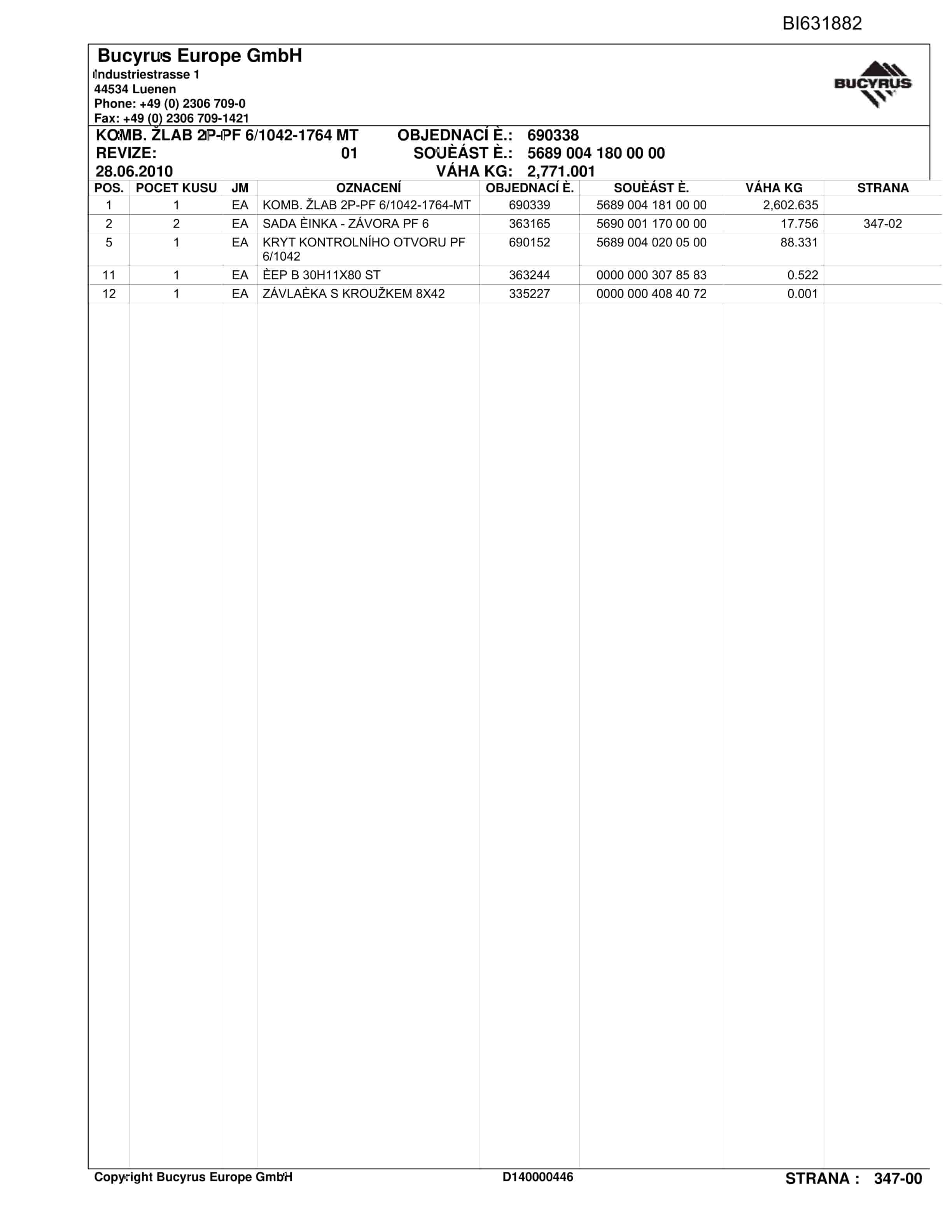 Caterpillar CSA 3 HS, DOP.PF6-1042 Parts Manual BI631882-5
