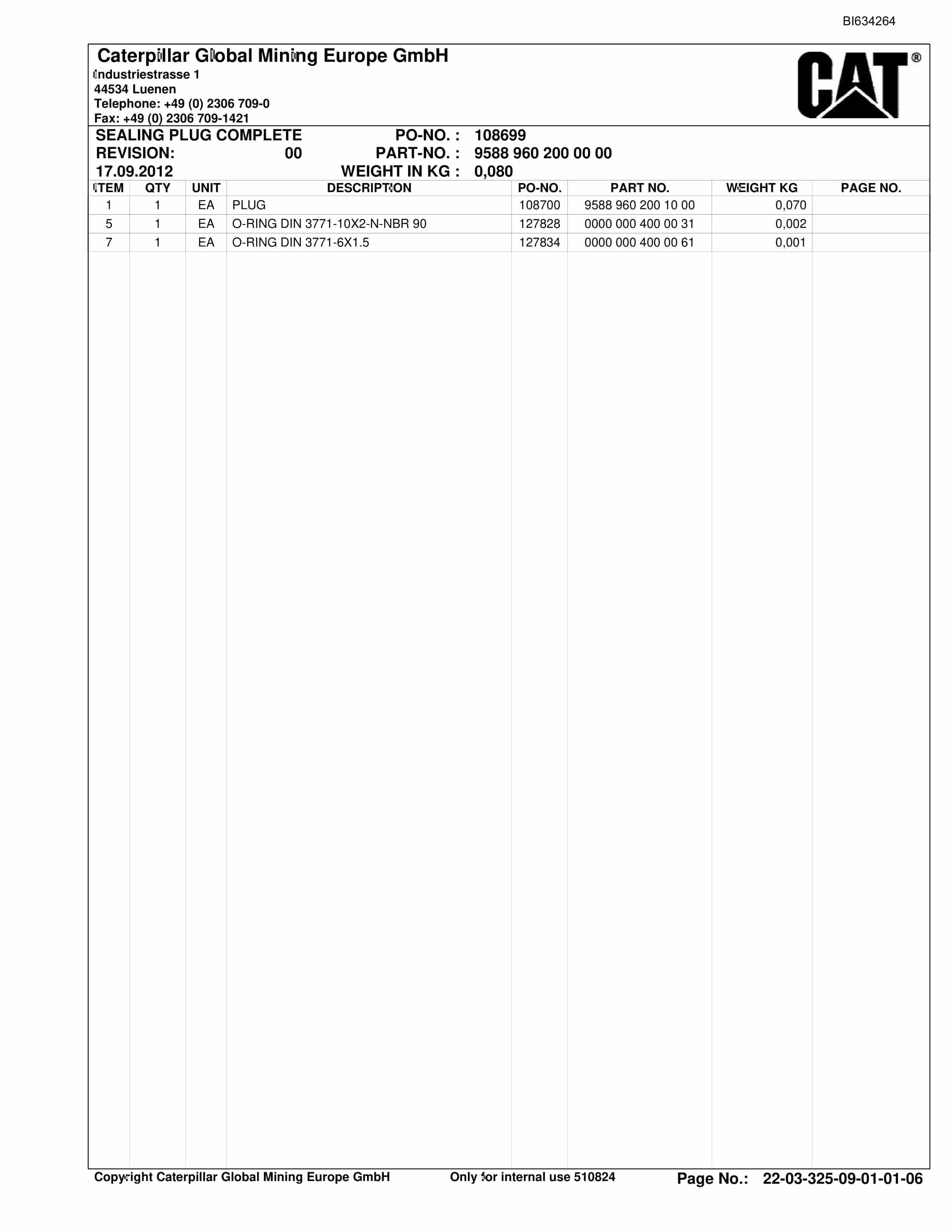 Caterpillar DATONG TASHAN 6 LTCC Parts Manual BI634264-3