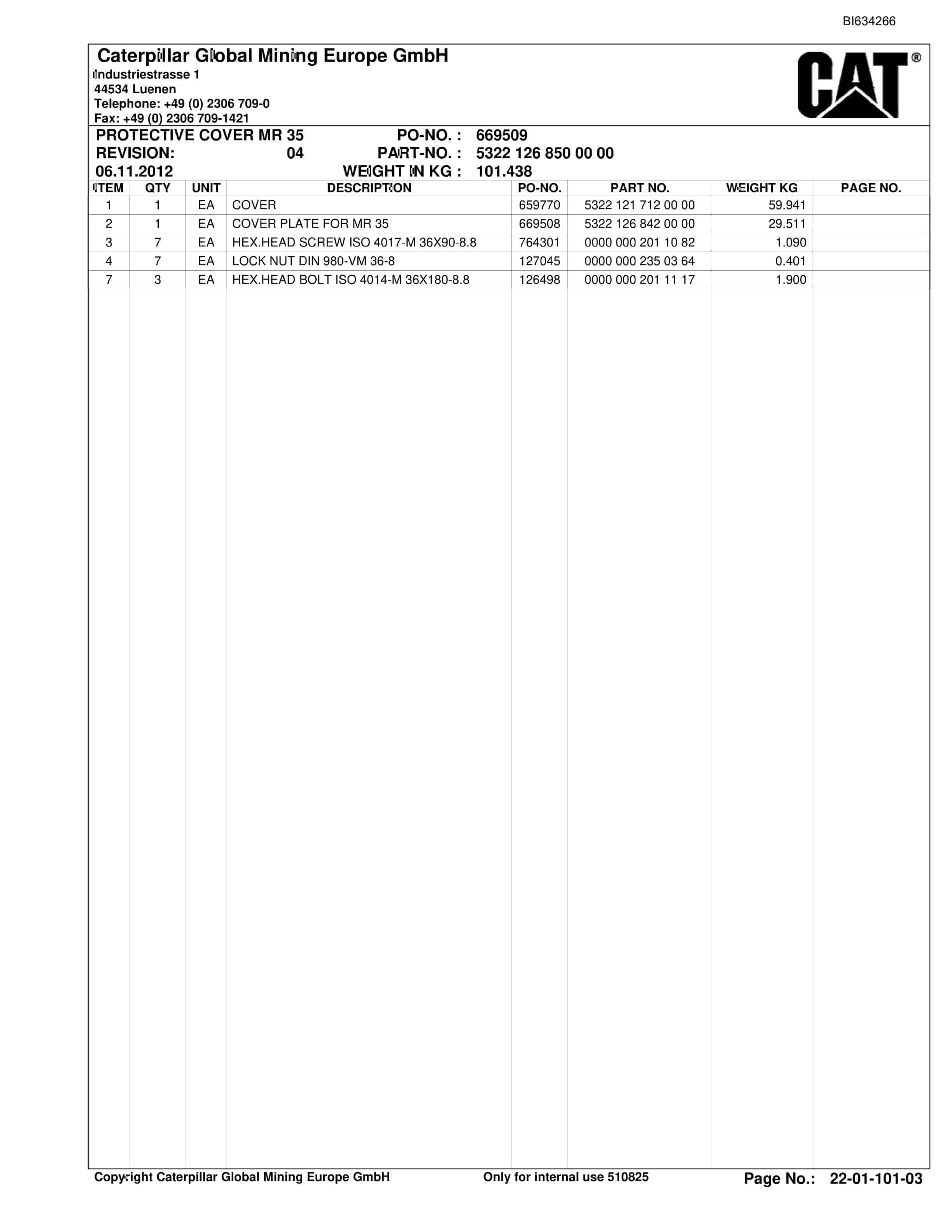 Caterpillar DATONG TASHAN 7 LTCC Parts Manual BI634266-2
