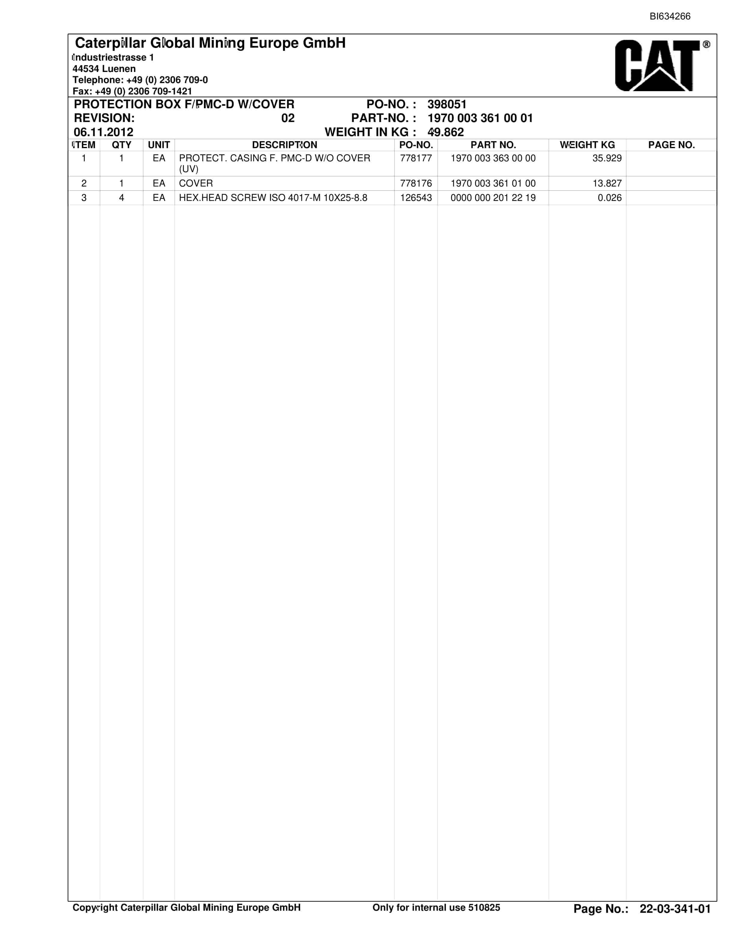 Caterpillar DATONG TASHAN 7 LTCC Parts Manual BI634266-4