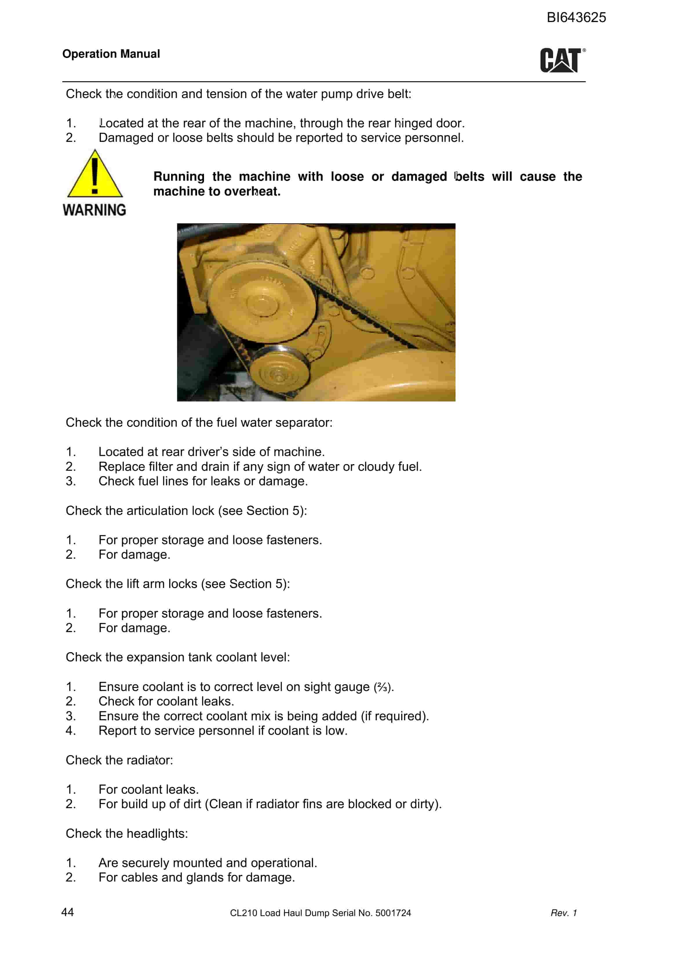Caterpillar FBL-10 (CL210) Load Haul Dump Operation Manual BI643625 2 Caterpillar FBL-10 (CL210) Load Haul Dump Operation Manual BI643625 - Image 2