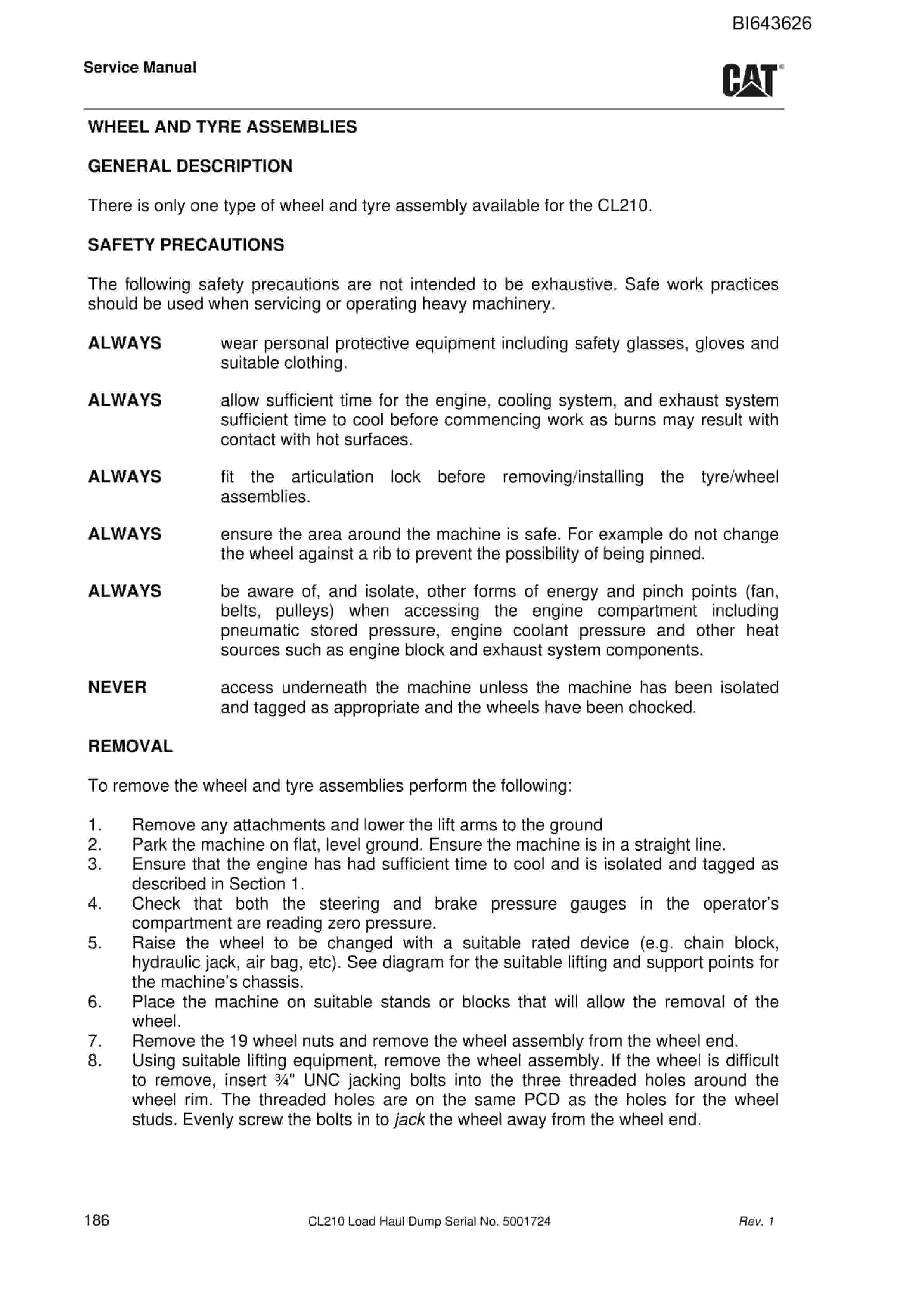 Caterpillar FBL-10 (CL210) Load Haul Dump Service Manual BI643626 3 Caterpillar FBL-10 (CL210) Load Haul Dump Service Manual BI643626 - Image 3