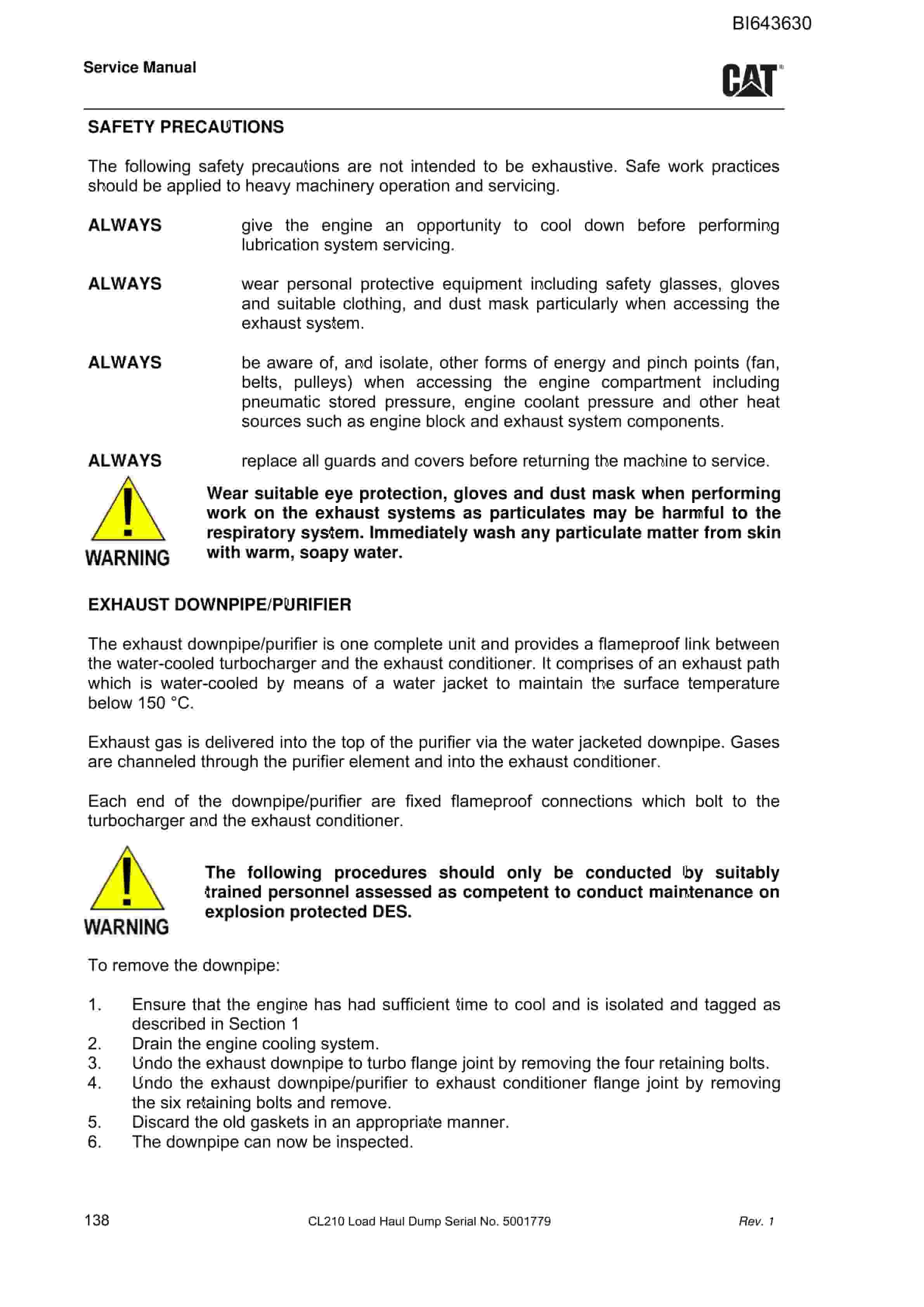 Caterpillar FBL-10 (CL210) Load Haul Dump Service Manual BI643630 2 Caterpillar FBL-10 (CL210) Load Haul Dump Service Manual BI643630 - Image 2