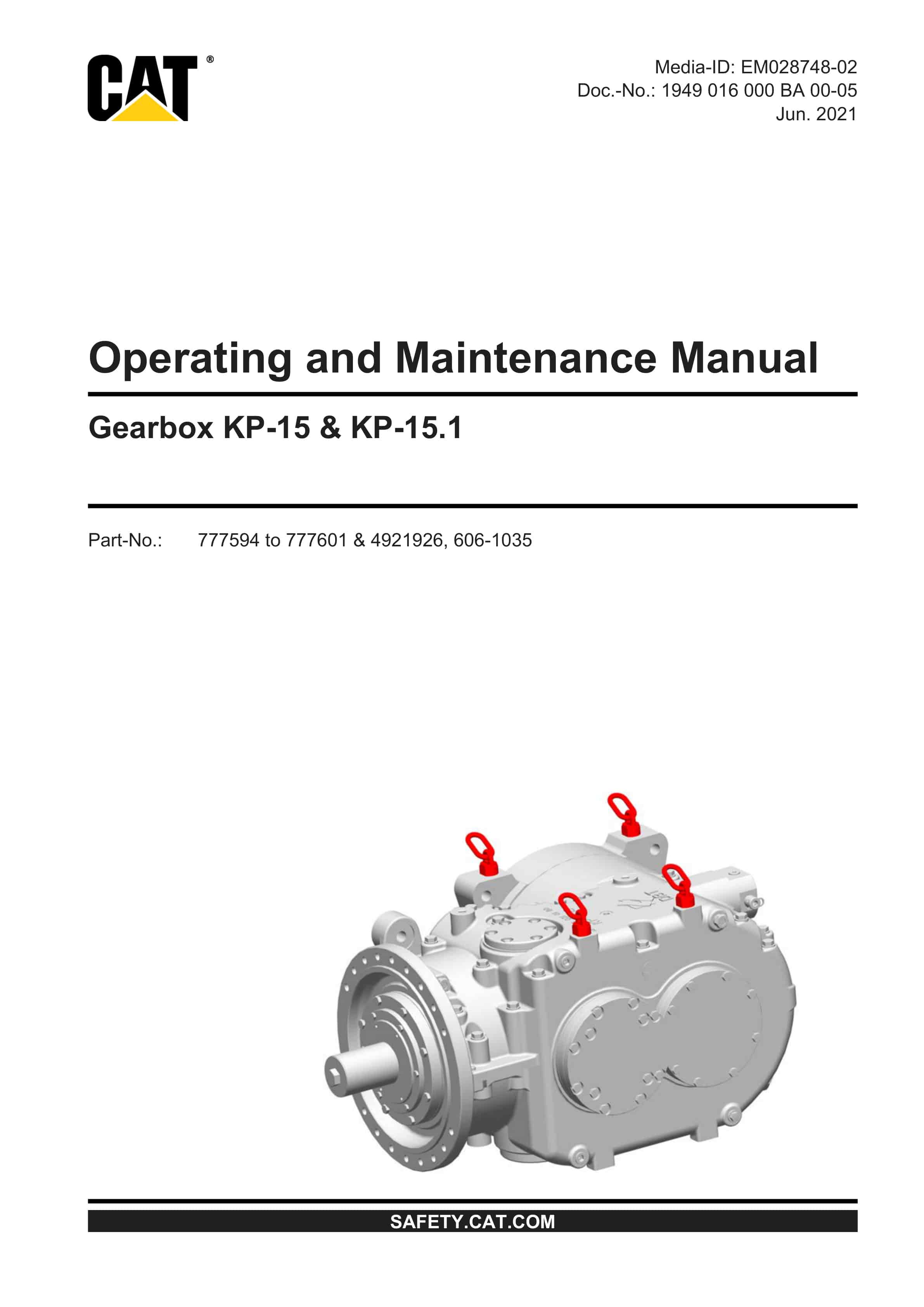Caterpillar Gearbox KP-15, KP-15.1 Operating And Maintenance Manual 1949016000 1 Caterpillar Gearbox KP-15, KP-15.1 Operating And Maintenance Manual 1949016000