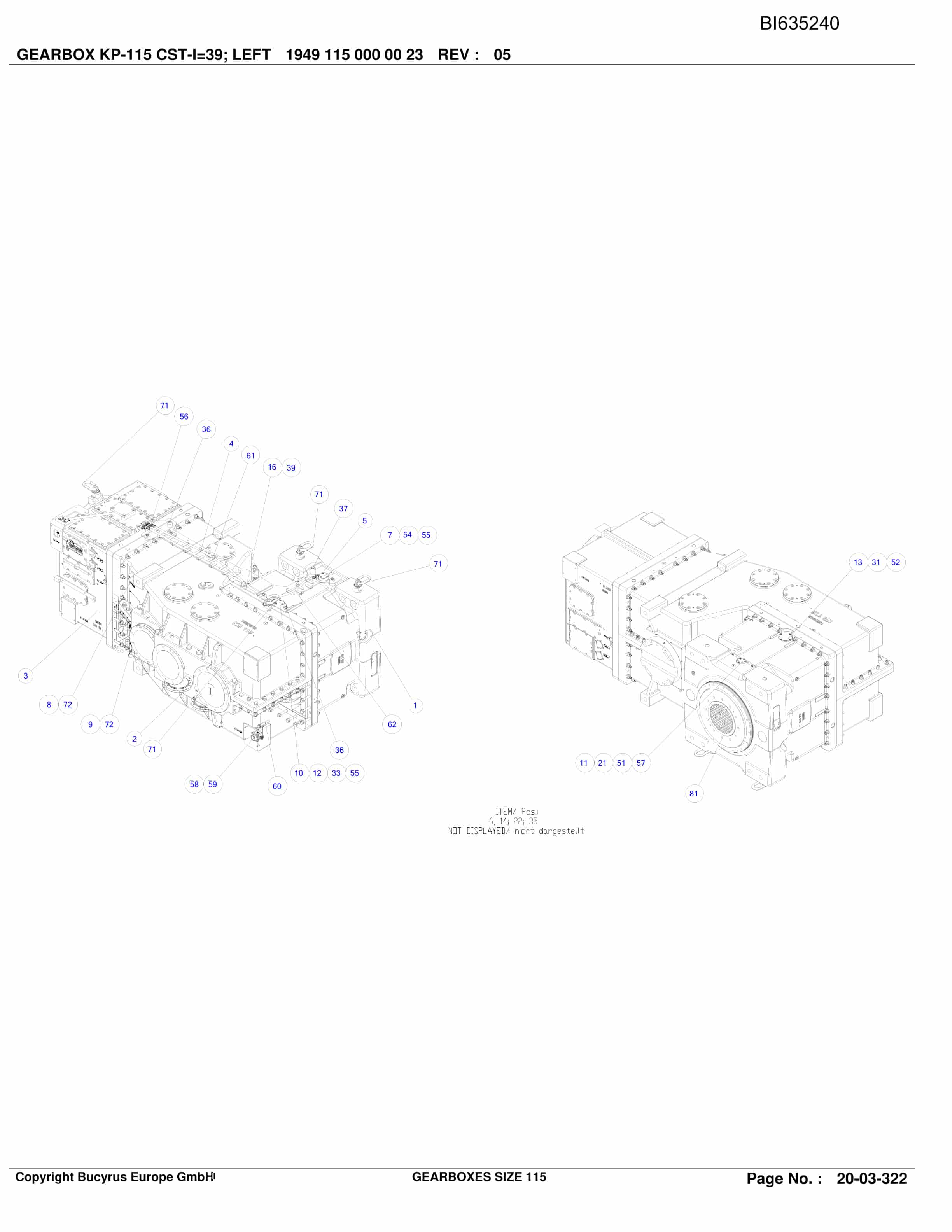Caterpillar Gearboxes Size 115 Shenhua Parts Manual BI635240-3