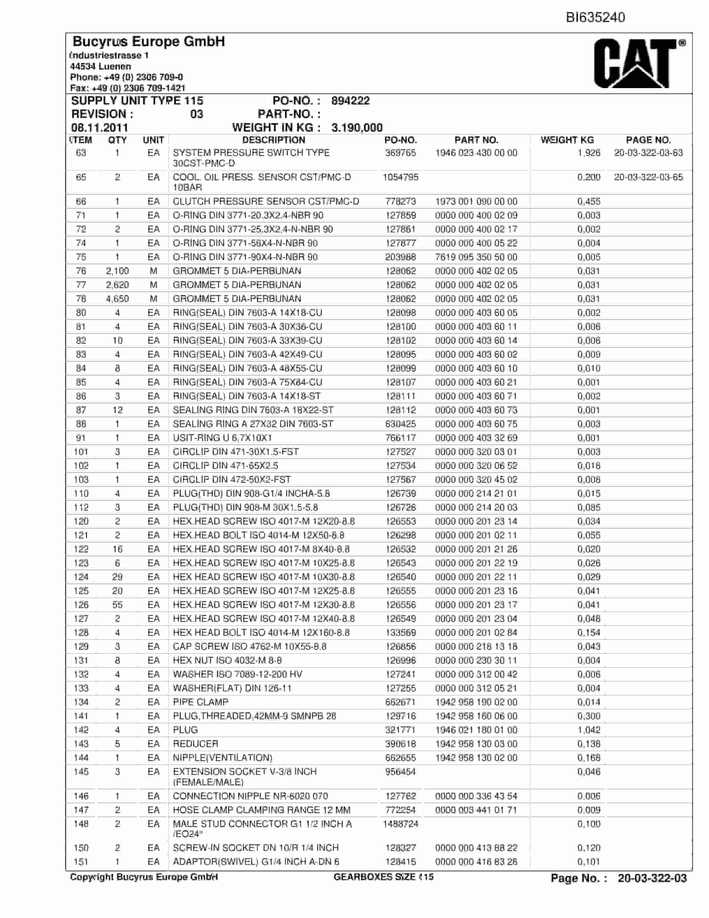 Caterpillar Gearboxes Size 115 Shenhua Parts Manual BI635240-4