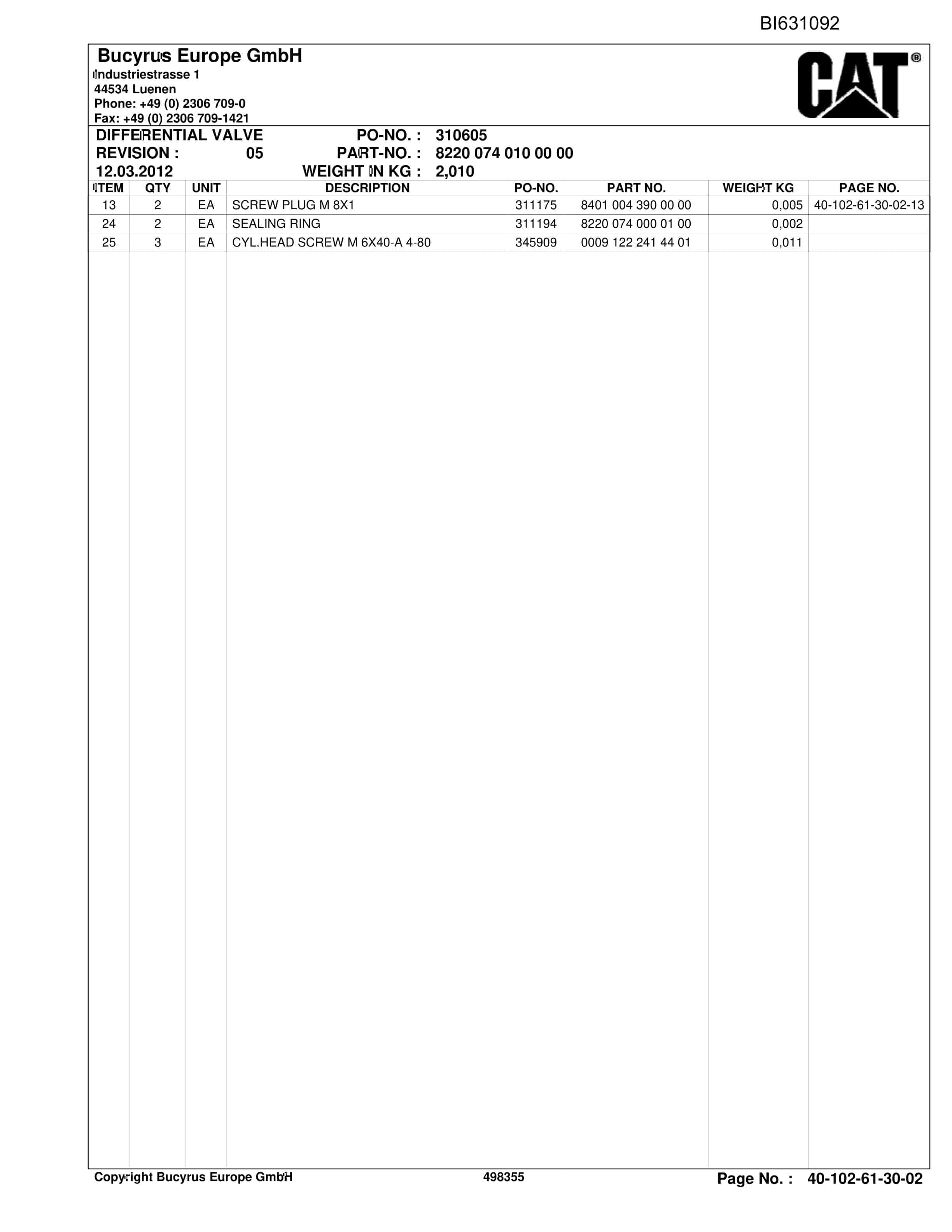 Caterpillar Grasstree Parts Manual BI631092-5