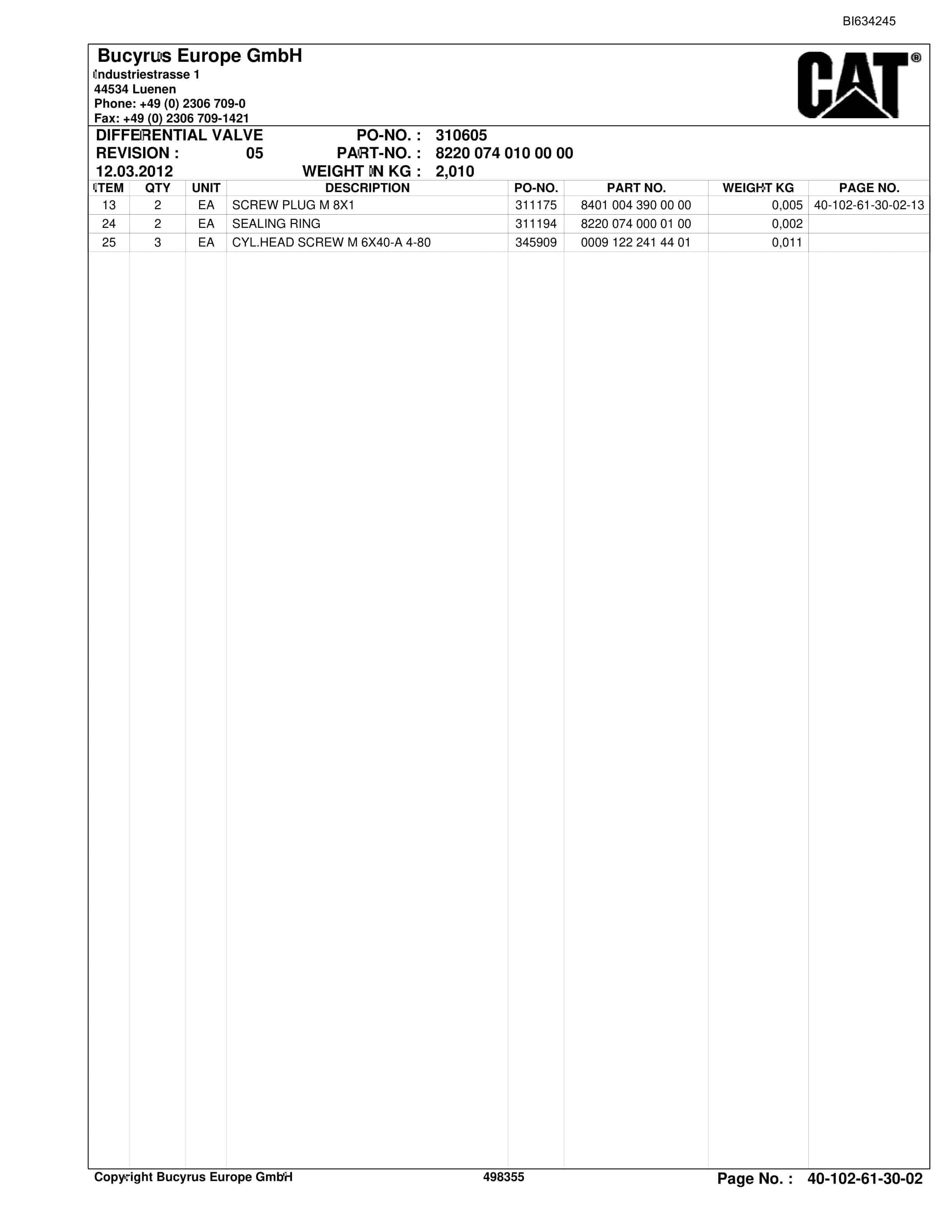Caterpillar Grasstree Parts Manual BI634245-5