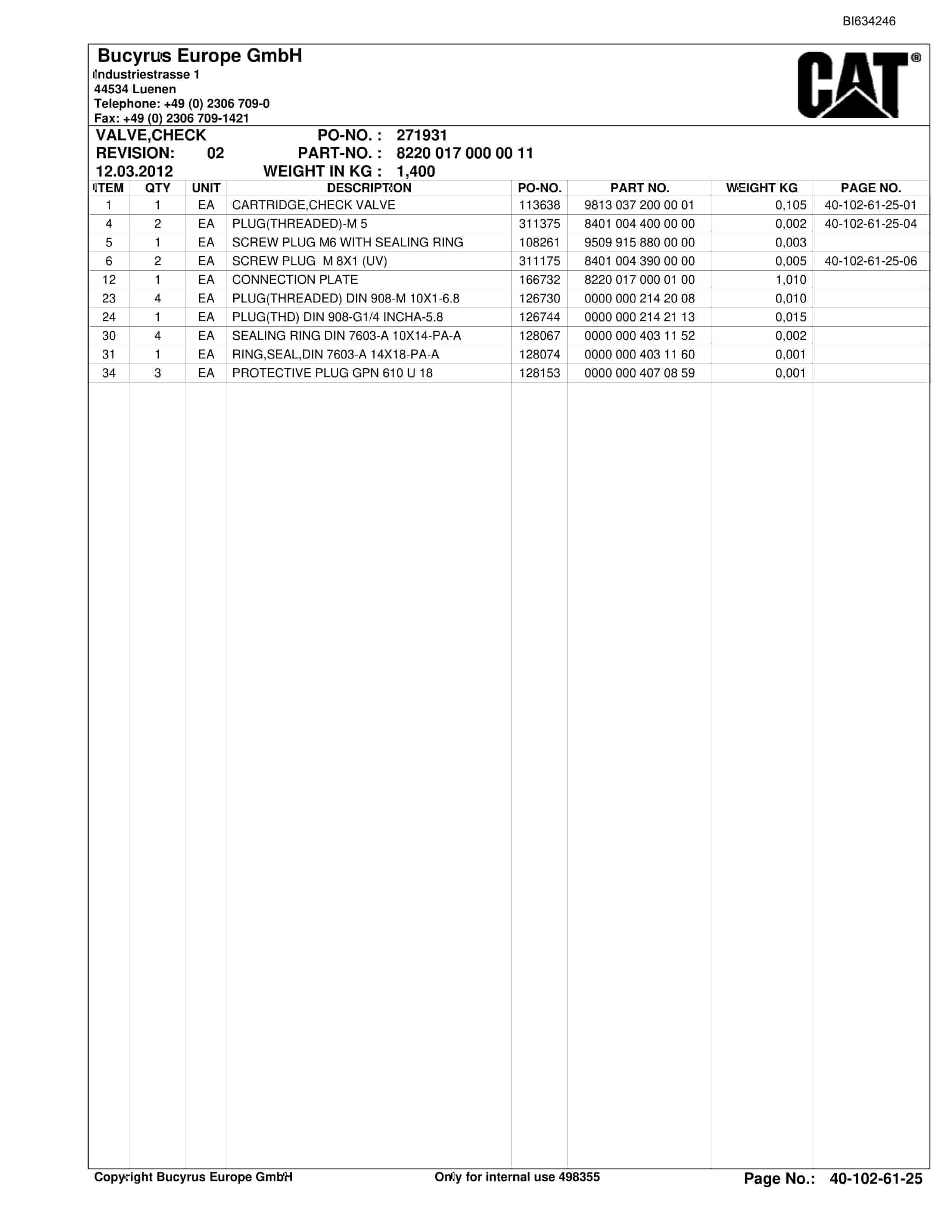 Caterpillar Grasstree Parts Manual BI634246-3