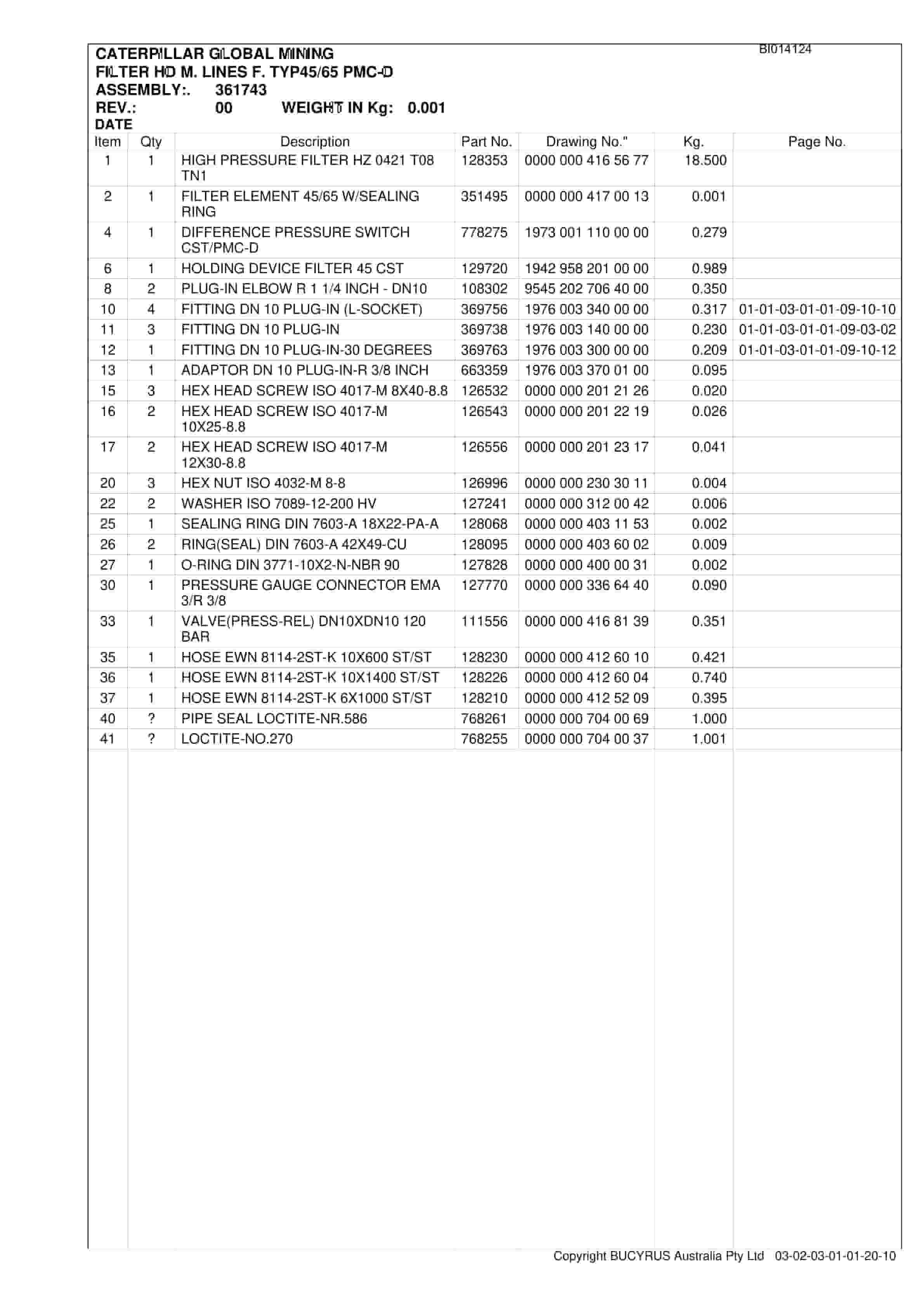 Caterpillar Integra AFC Set 2 Parts Manual BI014124-5