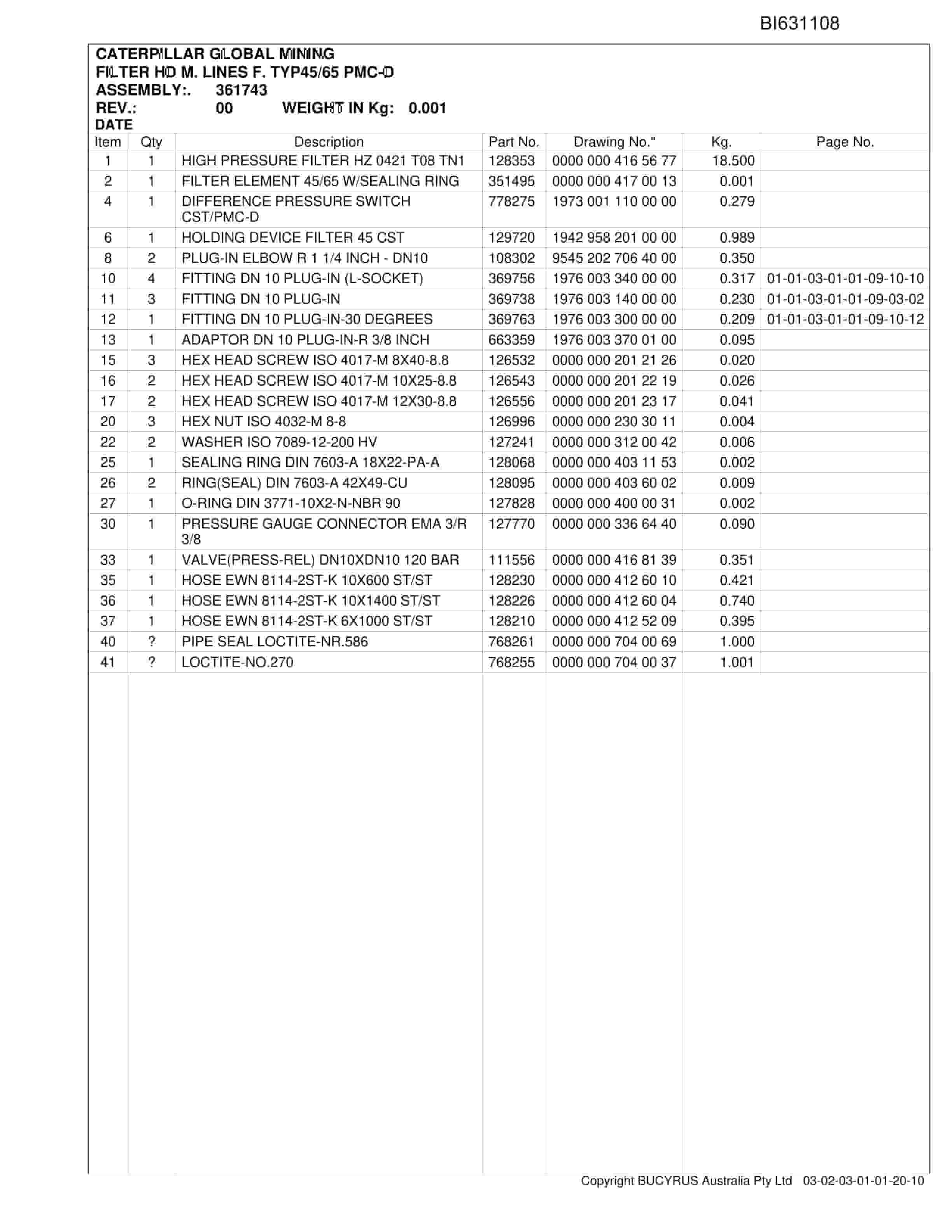 Caterpillar Integra AFC Set 2 Parts Manual BI631108-5