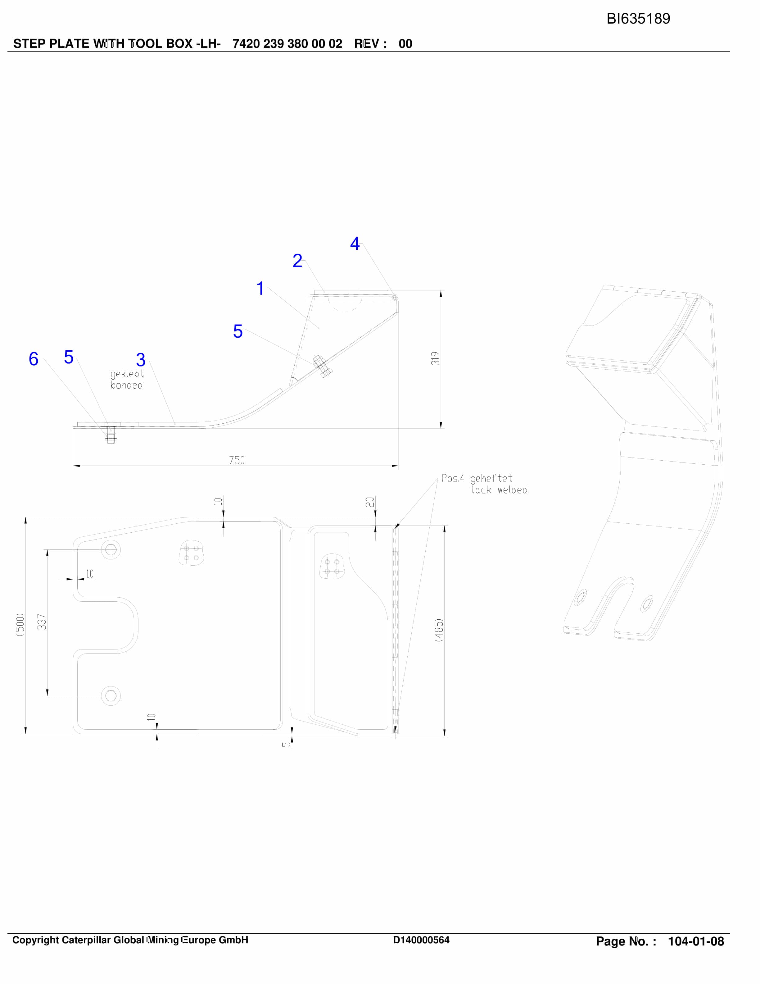 Caterpillar Integra Roof Support Parts Manual BI635189-2