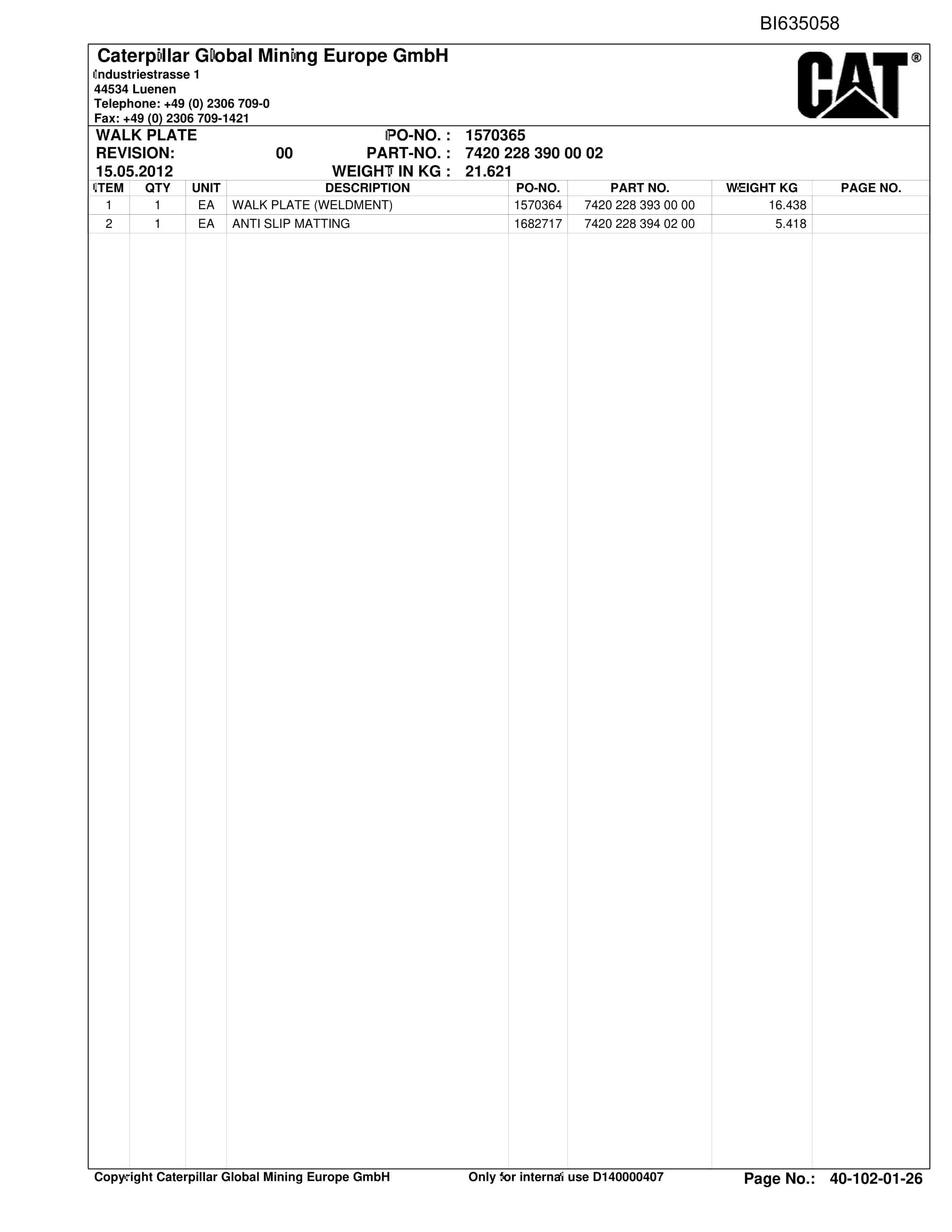 Caterpillar KESTREL Parts Manual BI635058-2