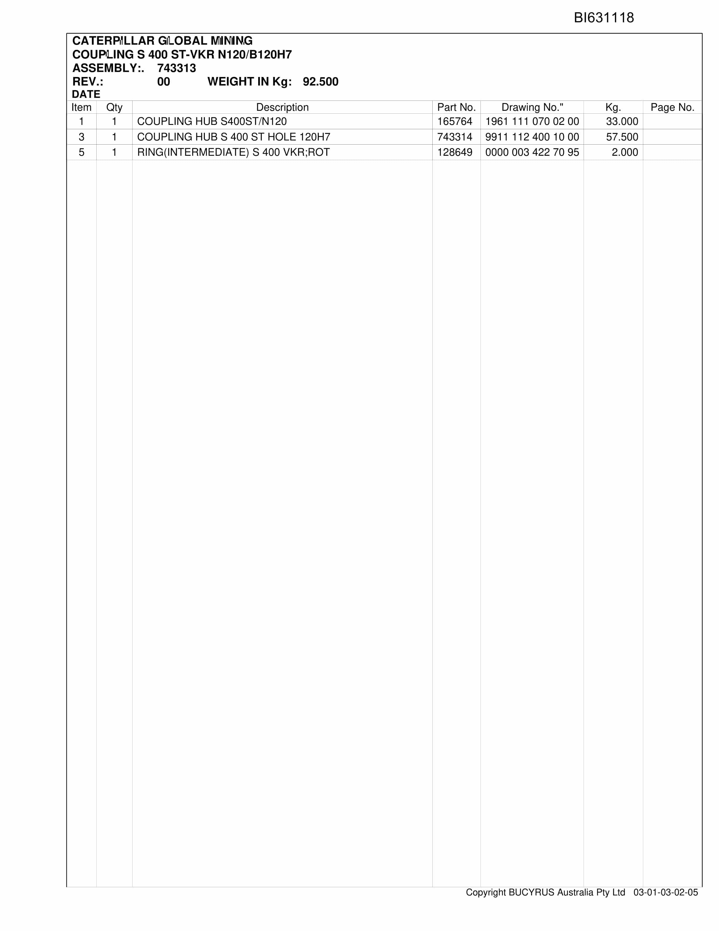 Caterpillar KME AFC Set 1 Parts Manual BI631118-4