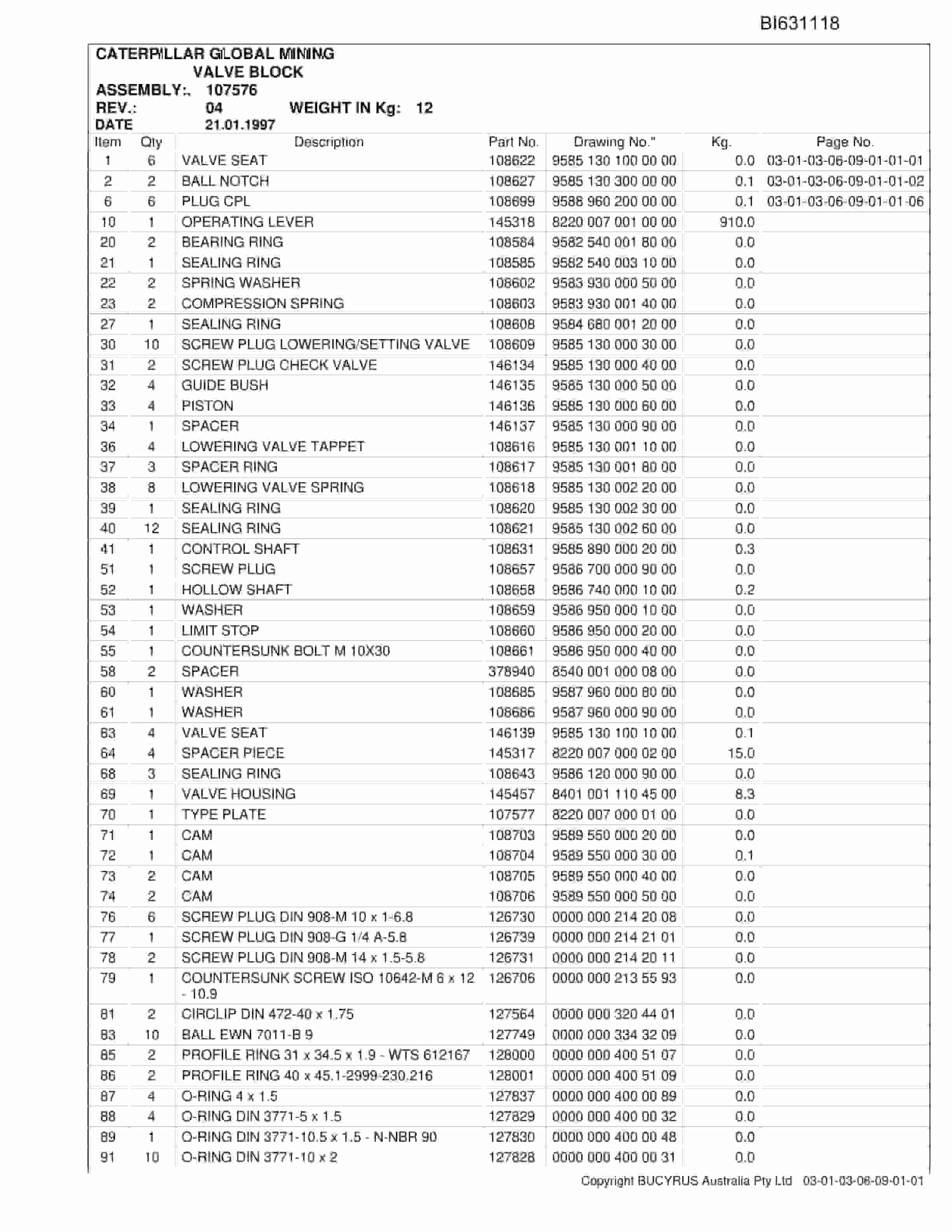 Caterpillar KME AFC Set 1 Parts Manual BI631118-5
