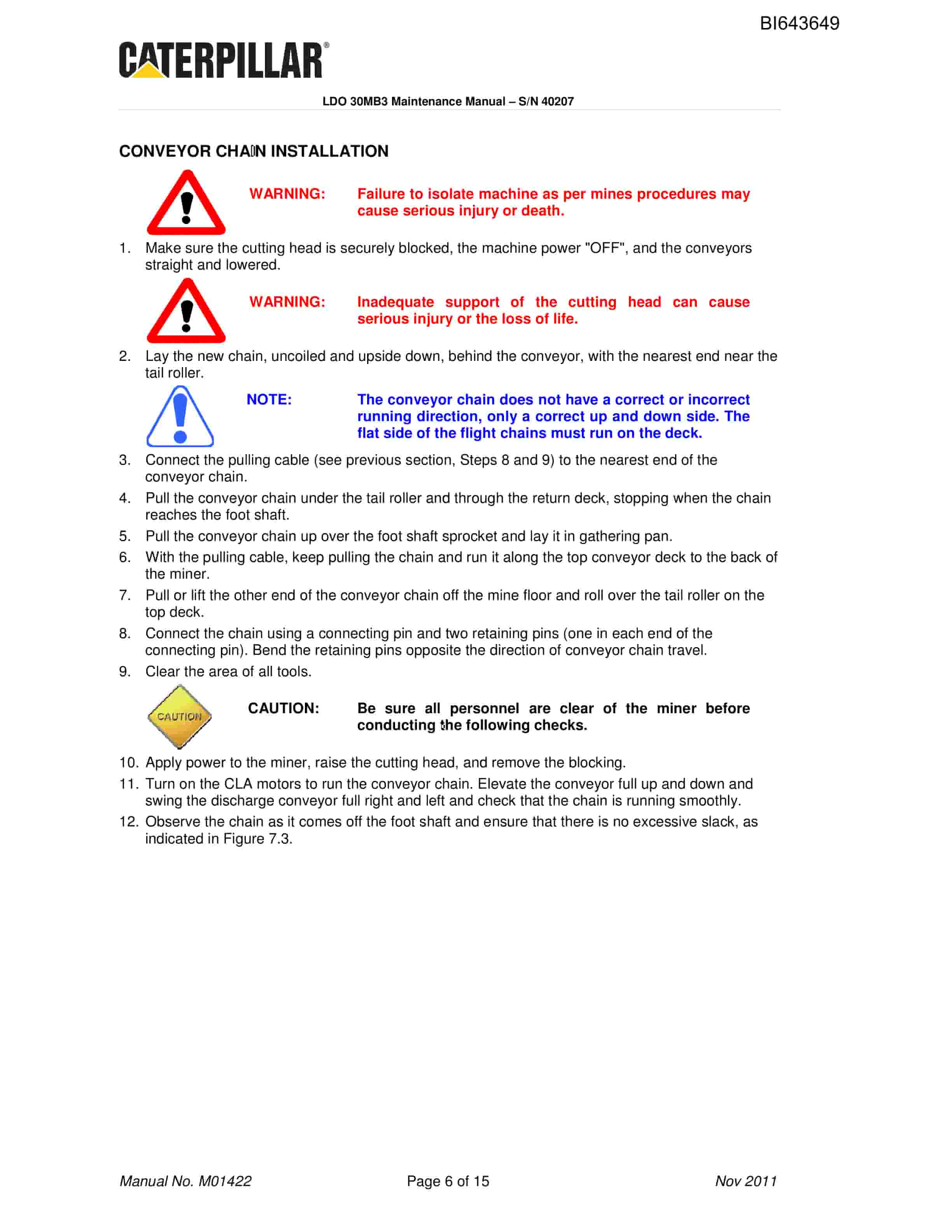 Caterpillar LDO 30MB3 Continuous Miner Maintenance Technical Manual BI643649-2