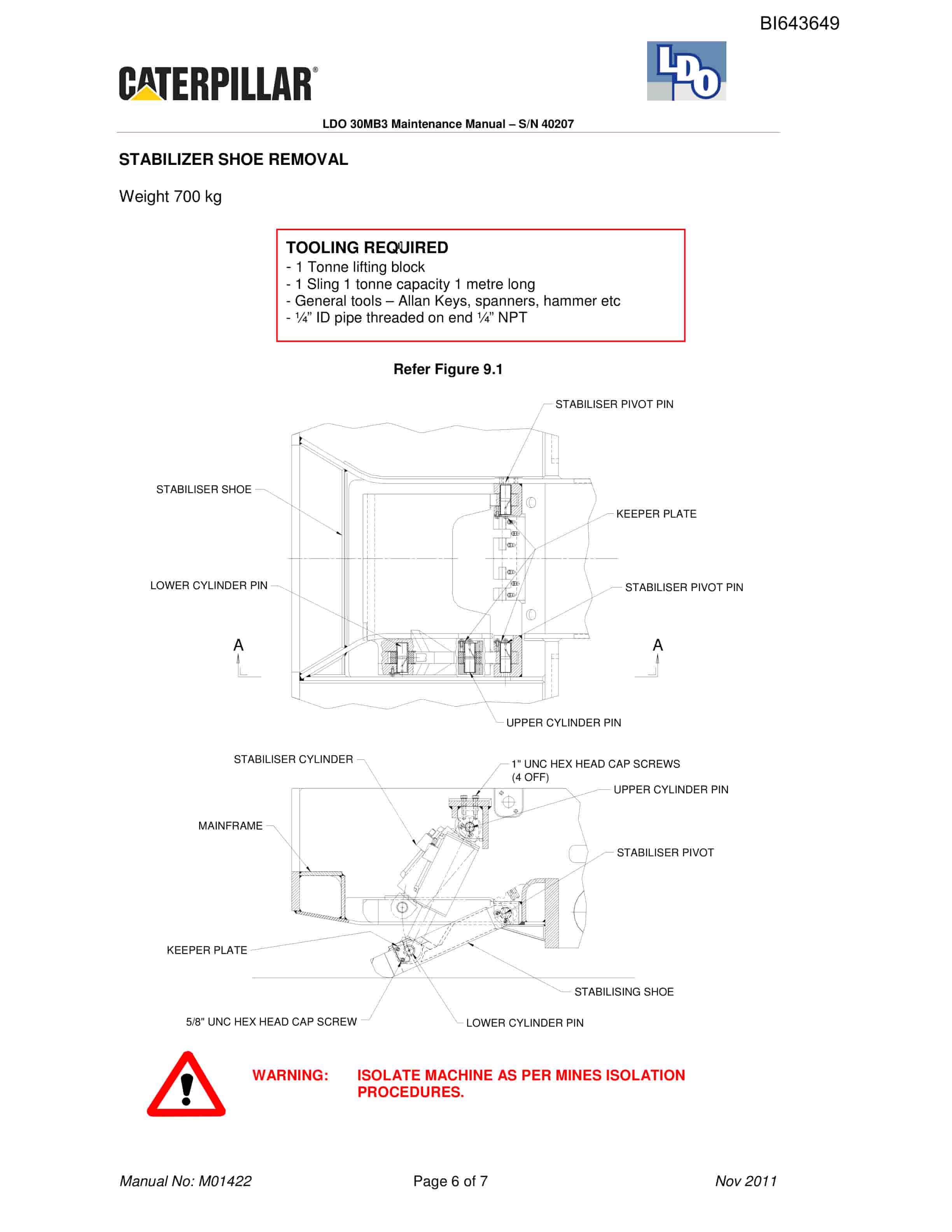 Caterpillar LDO 30MB3 Continuous Miner Maintenance Technical Manual BI643649-3