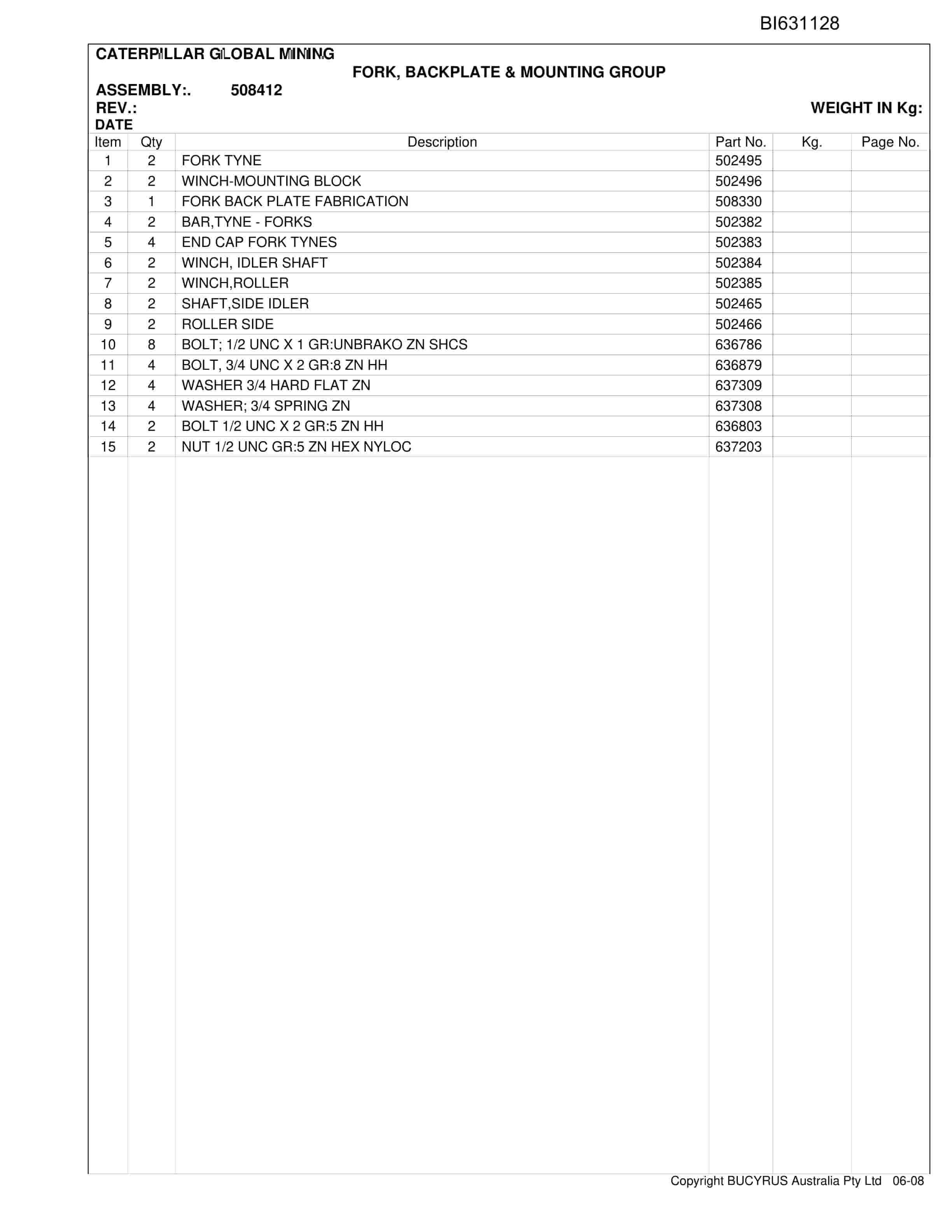 Caterpillar Longwall Haul SH640 D Roof Support Carrier Parts Manual BI631128-4