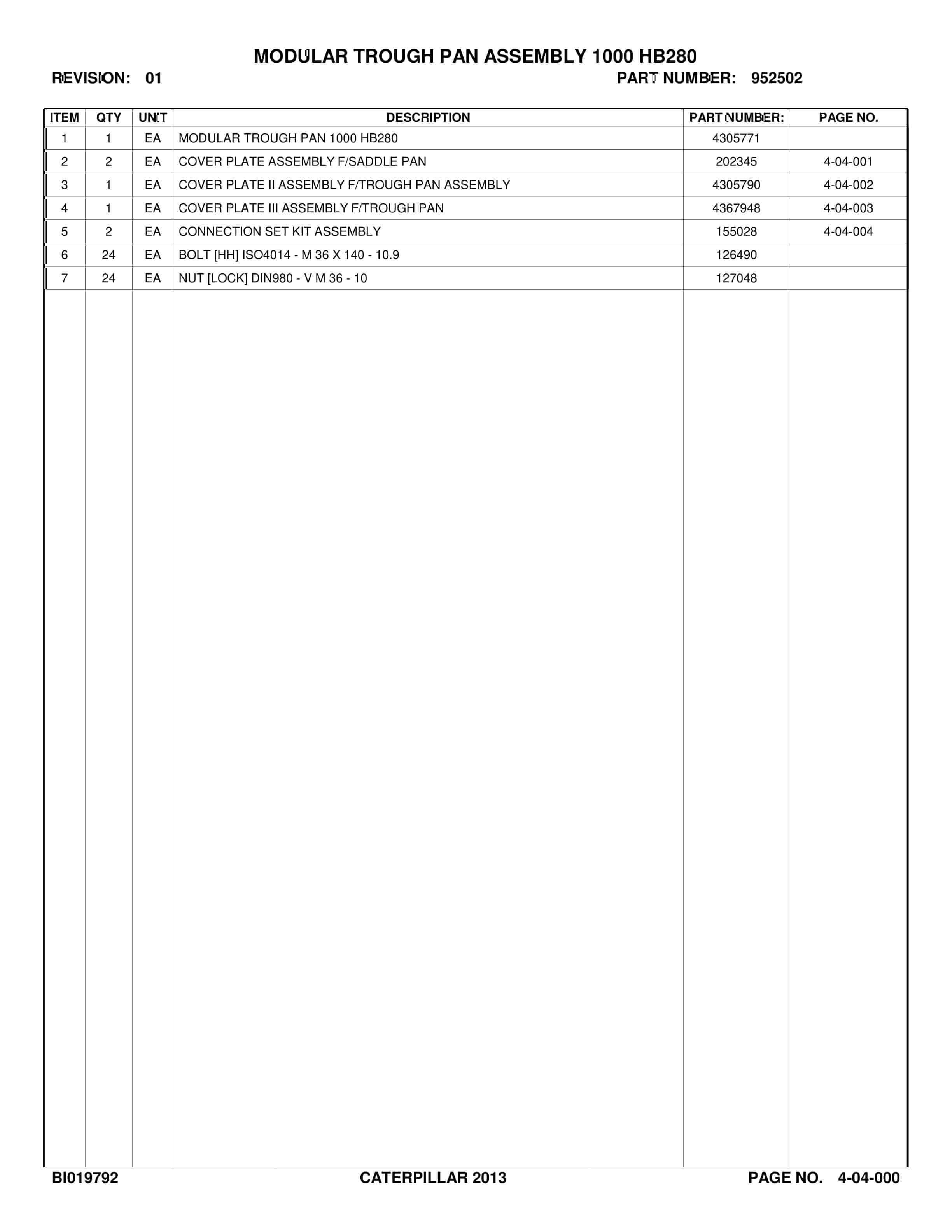 Caterpillar Longwall System Parts Catalog BI019792-3