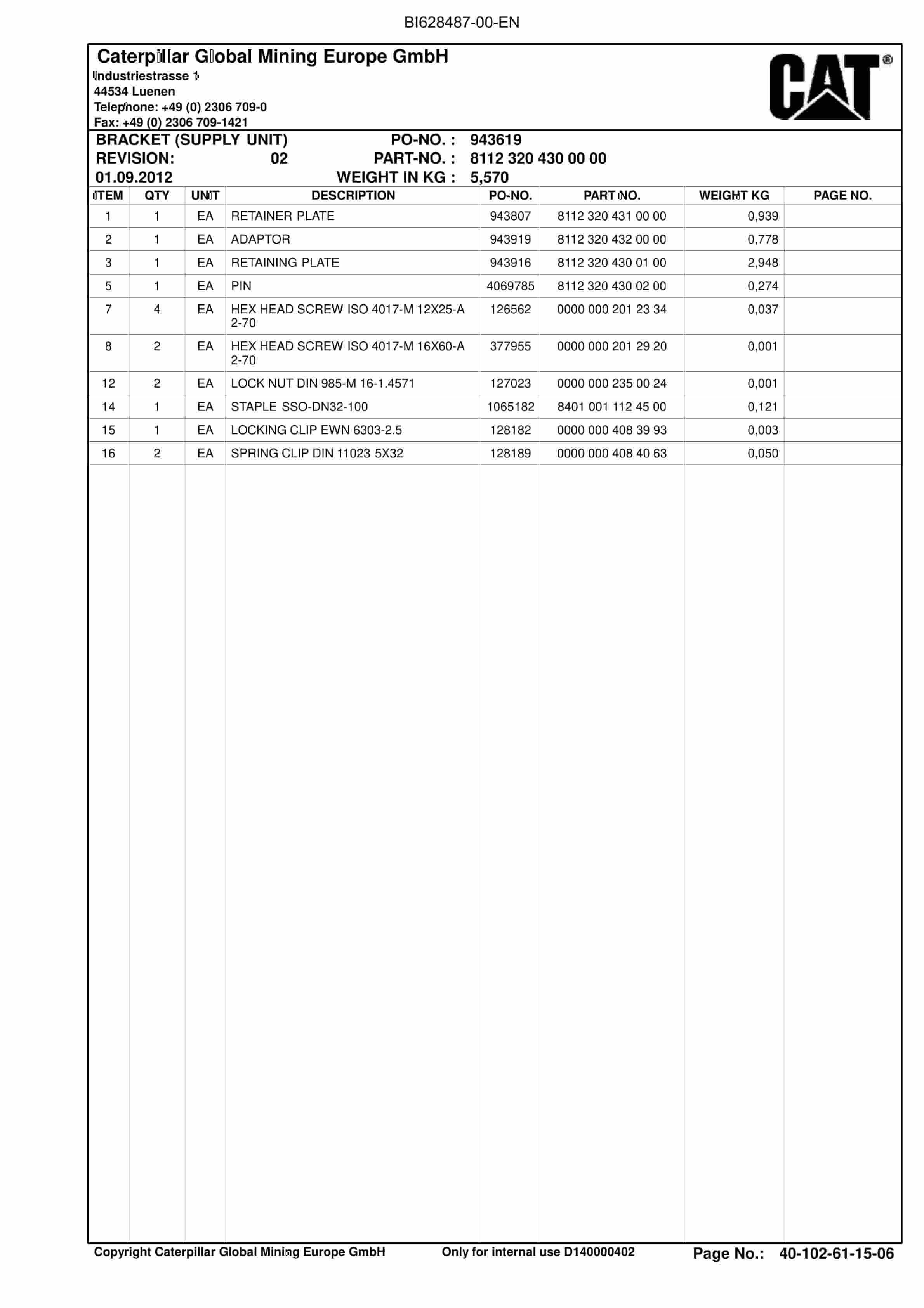 Caterpillar Longwall System Parts Manual BI628487-4