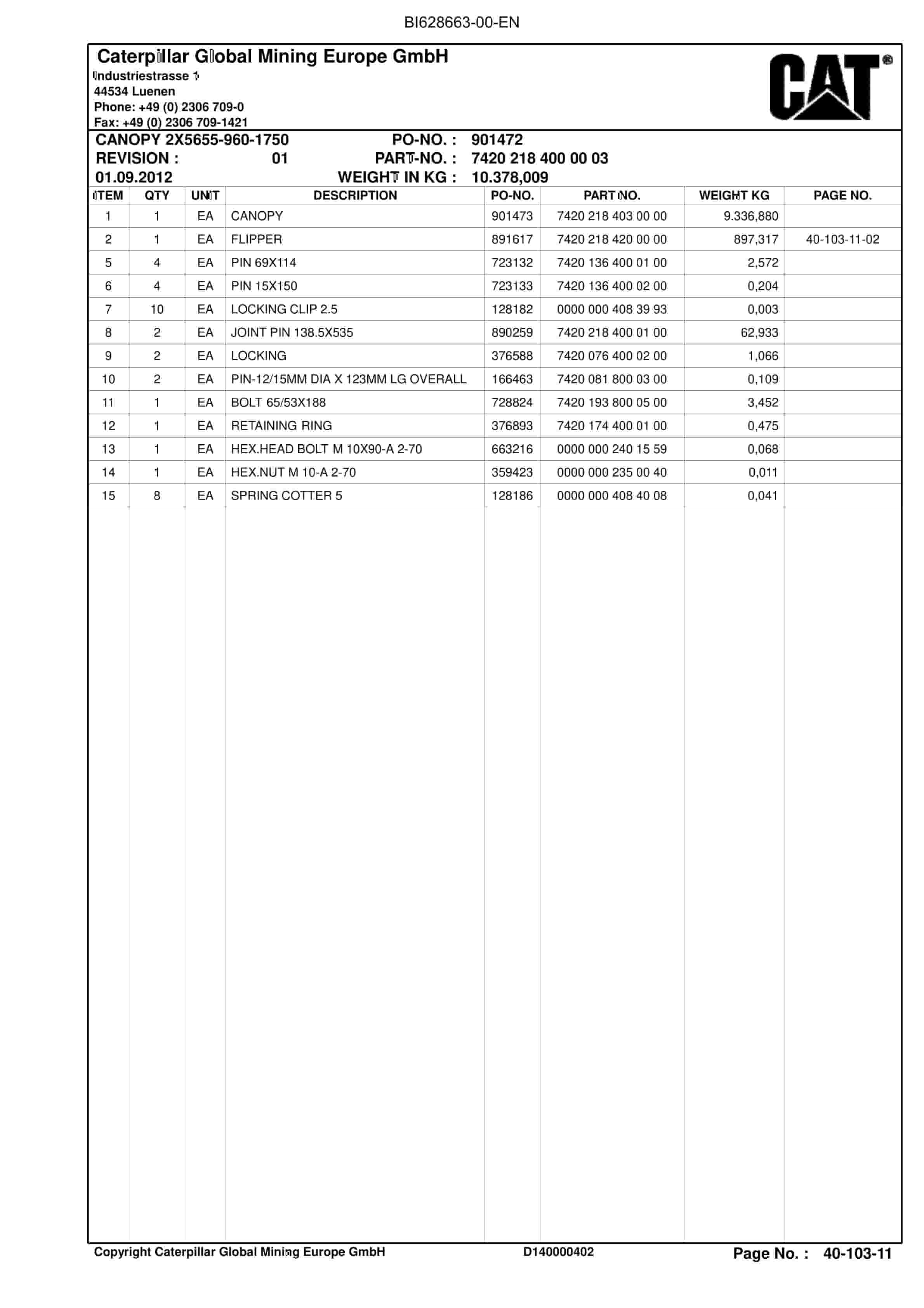 Caterpillar Longwall System Parts Manual BI628663-4