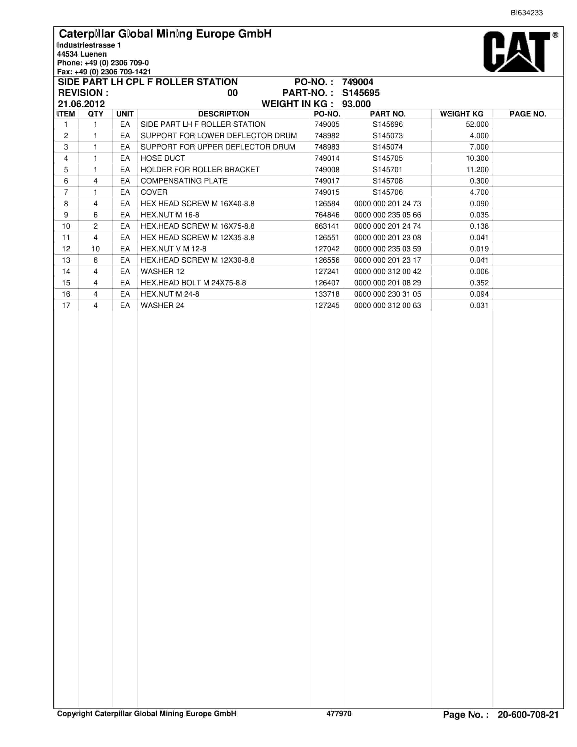 Caterpillar MADAOTOU I LTTC Parts Manual BI634233-2