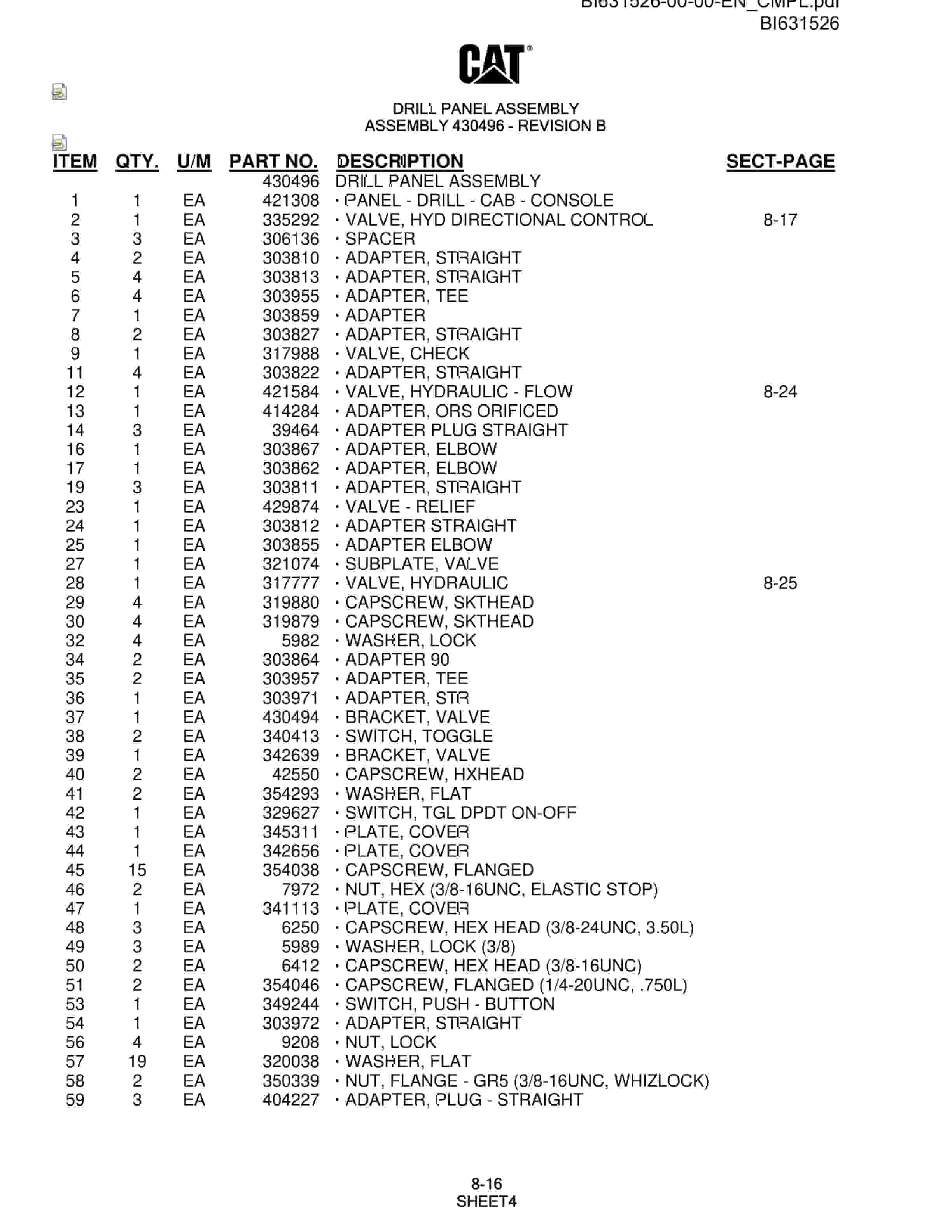 Caterpillar MD5125 Hydra Track Drill Parts Manual BI631526-3