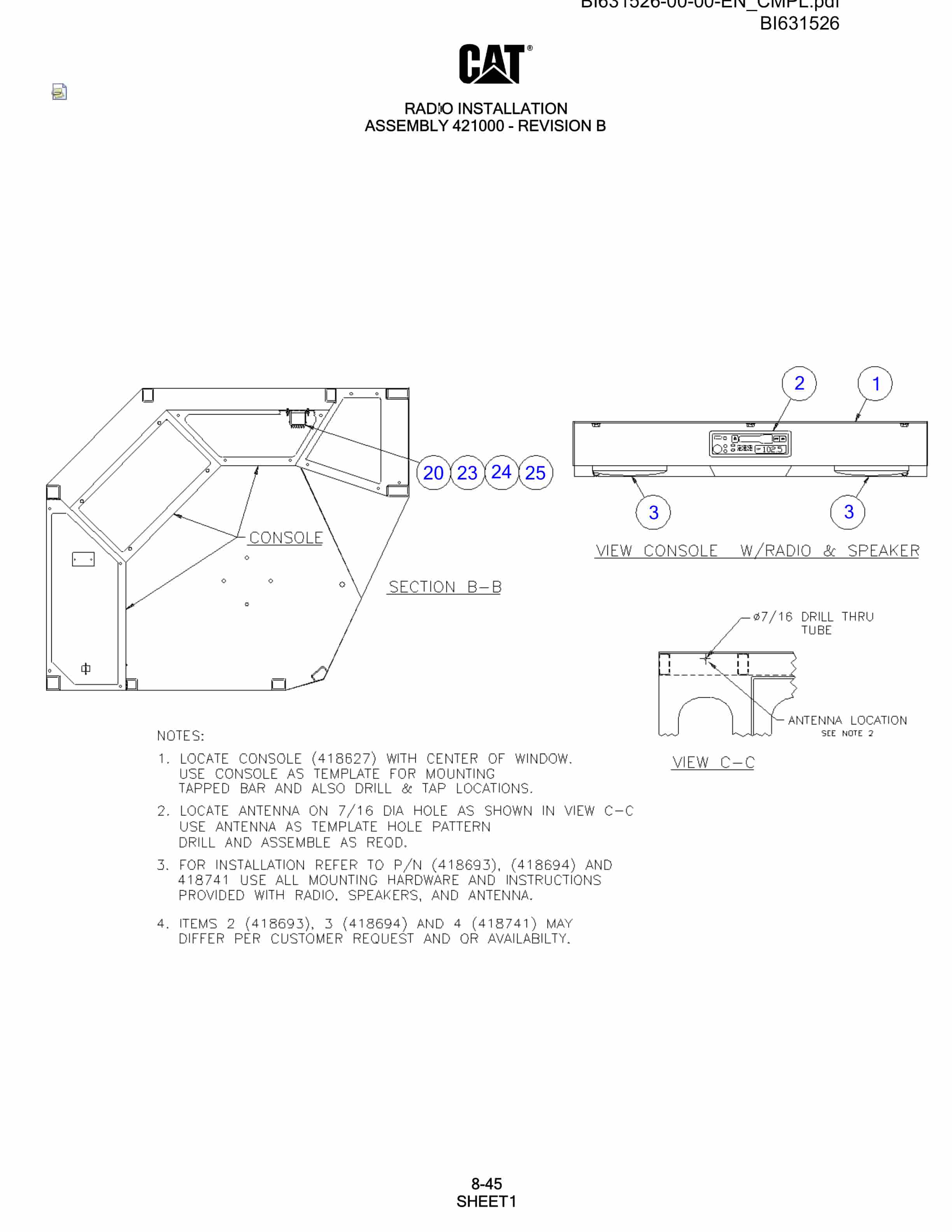 Caterpillar MD5125 Hydra Track Drill Parts Manual BI631526-5