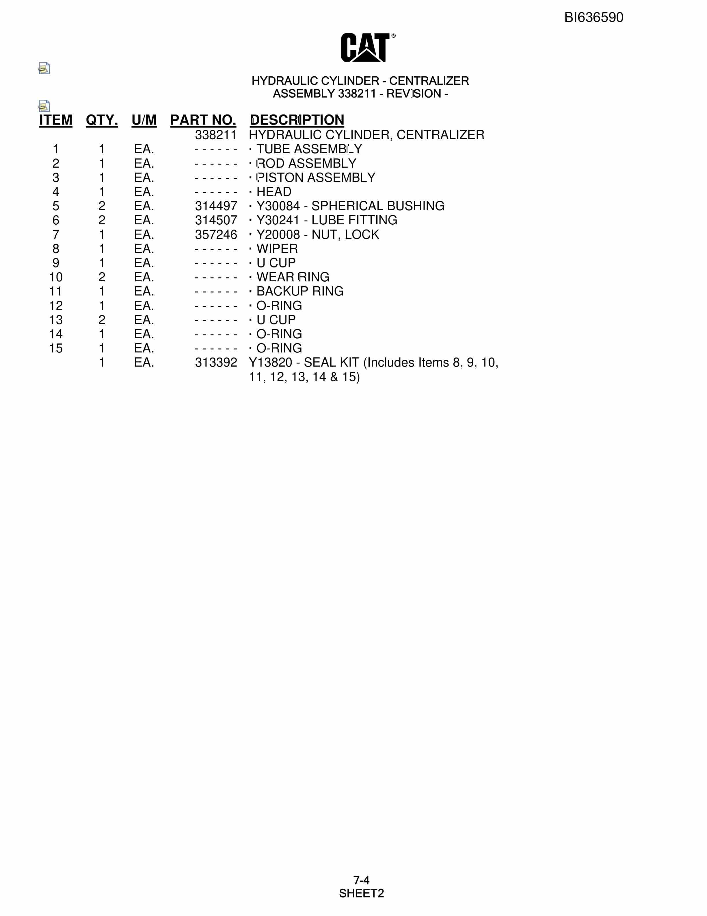 Caterpillar MD5125 Hydra Track Drill Parts Manual BI636590-2