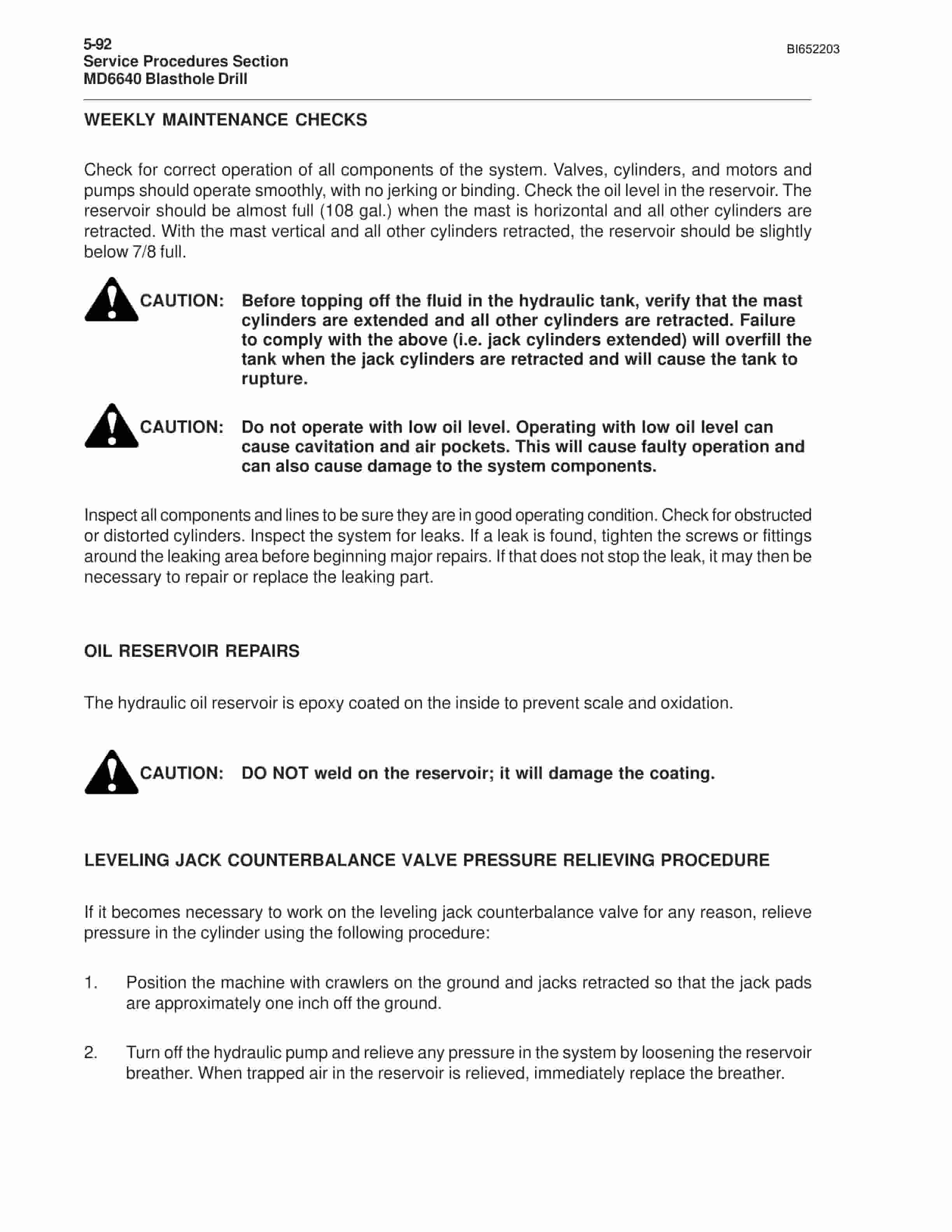 Caterpillar MD6640 Blast Hole Drill Operation And Maintenance Manual BI652203-4