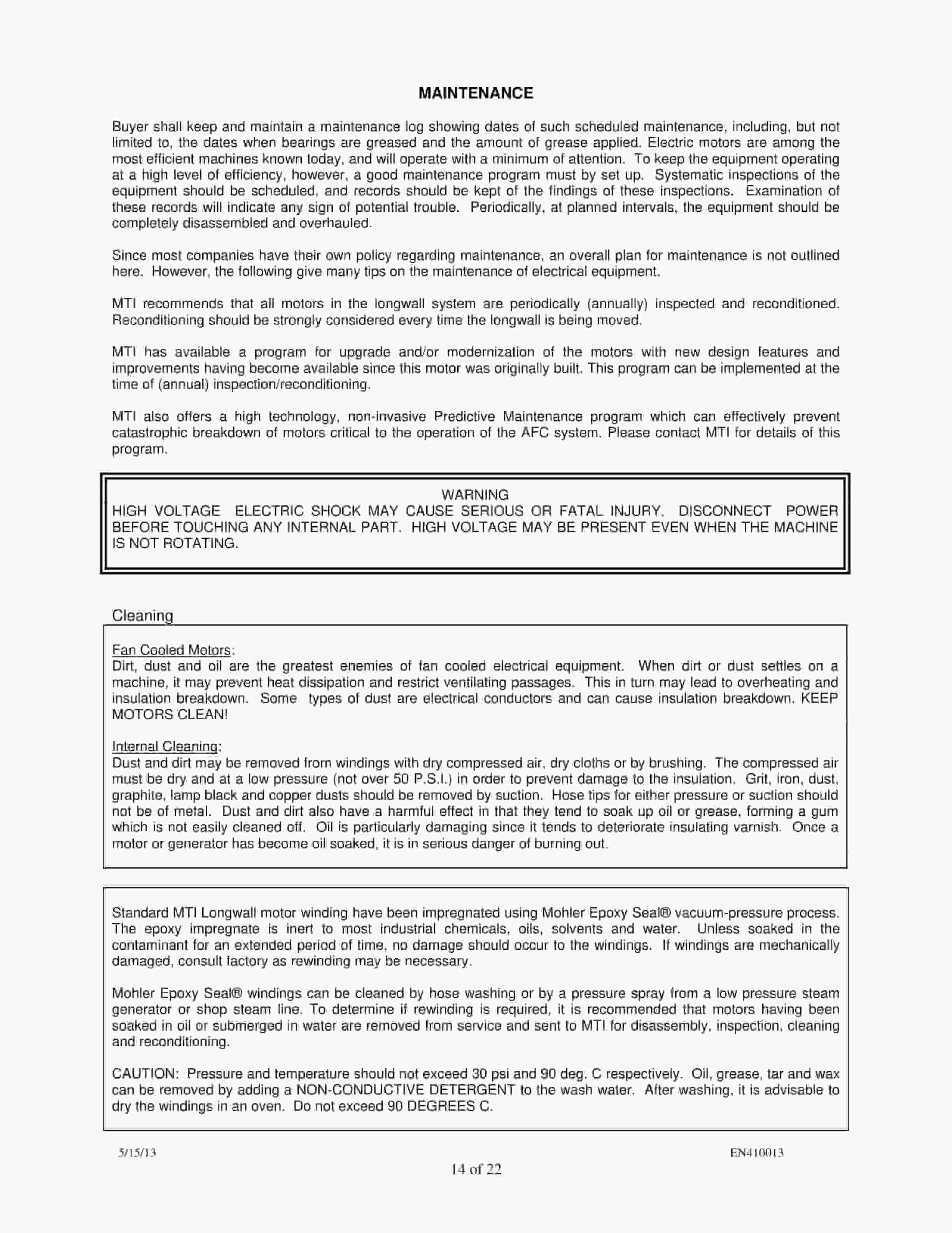 Caterpillar Mohler Motor-2200 HP-4160 Voltage Operation And Maintenance Manual BI636343-2