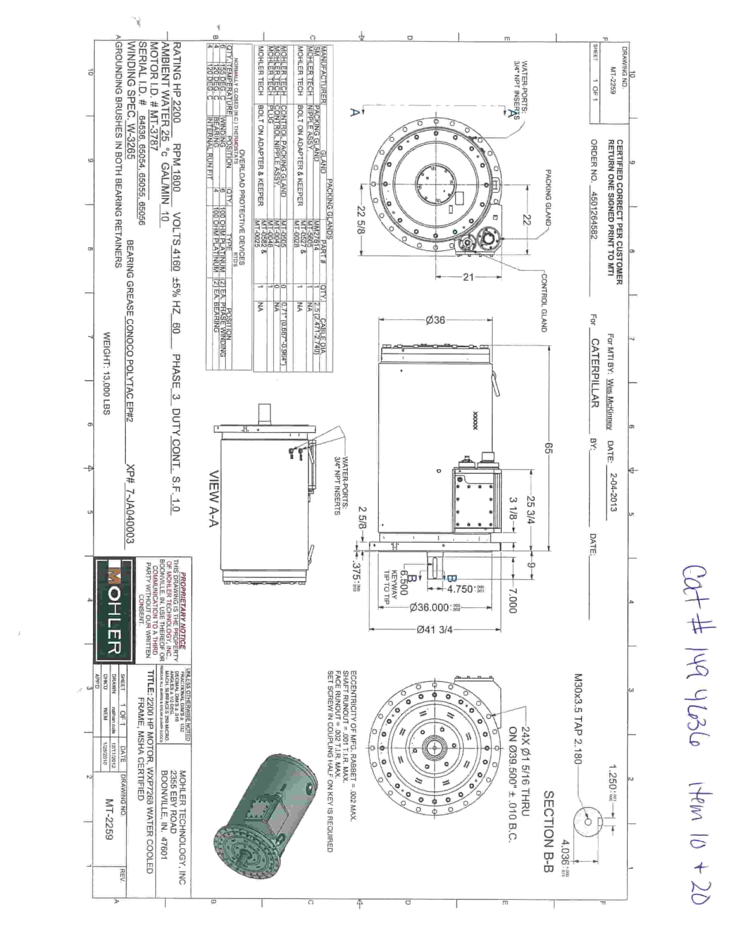 Caterpillar Mohler Motor-2200 HP-4160 Voltage Operation And Maintenance Manual BI636343-5