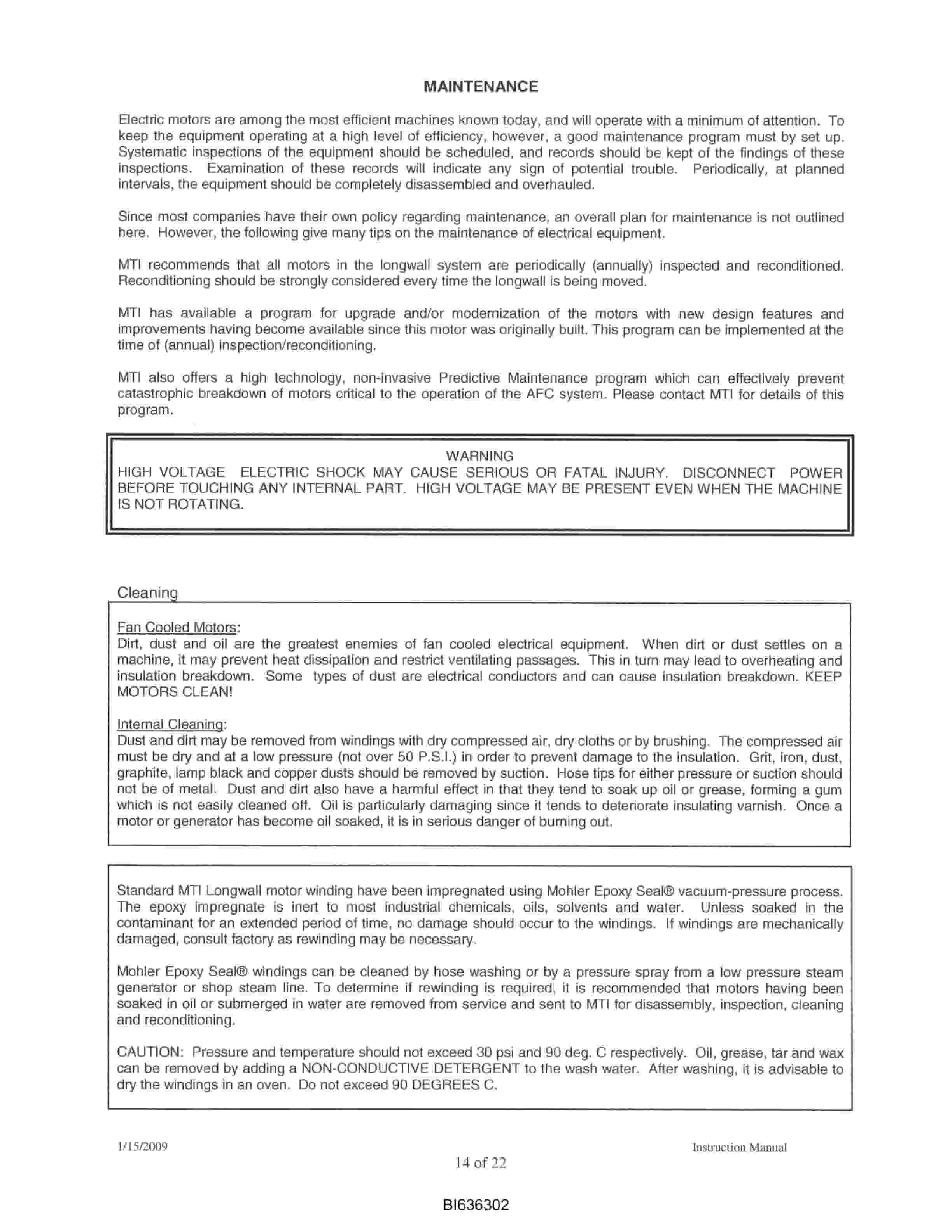 Caterpillar Mohler Motor-500 HP-4160 Voltage Operation And Maintenance Manual BI636301-2