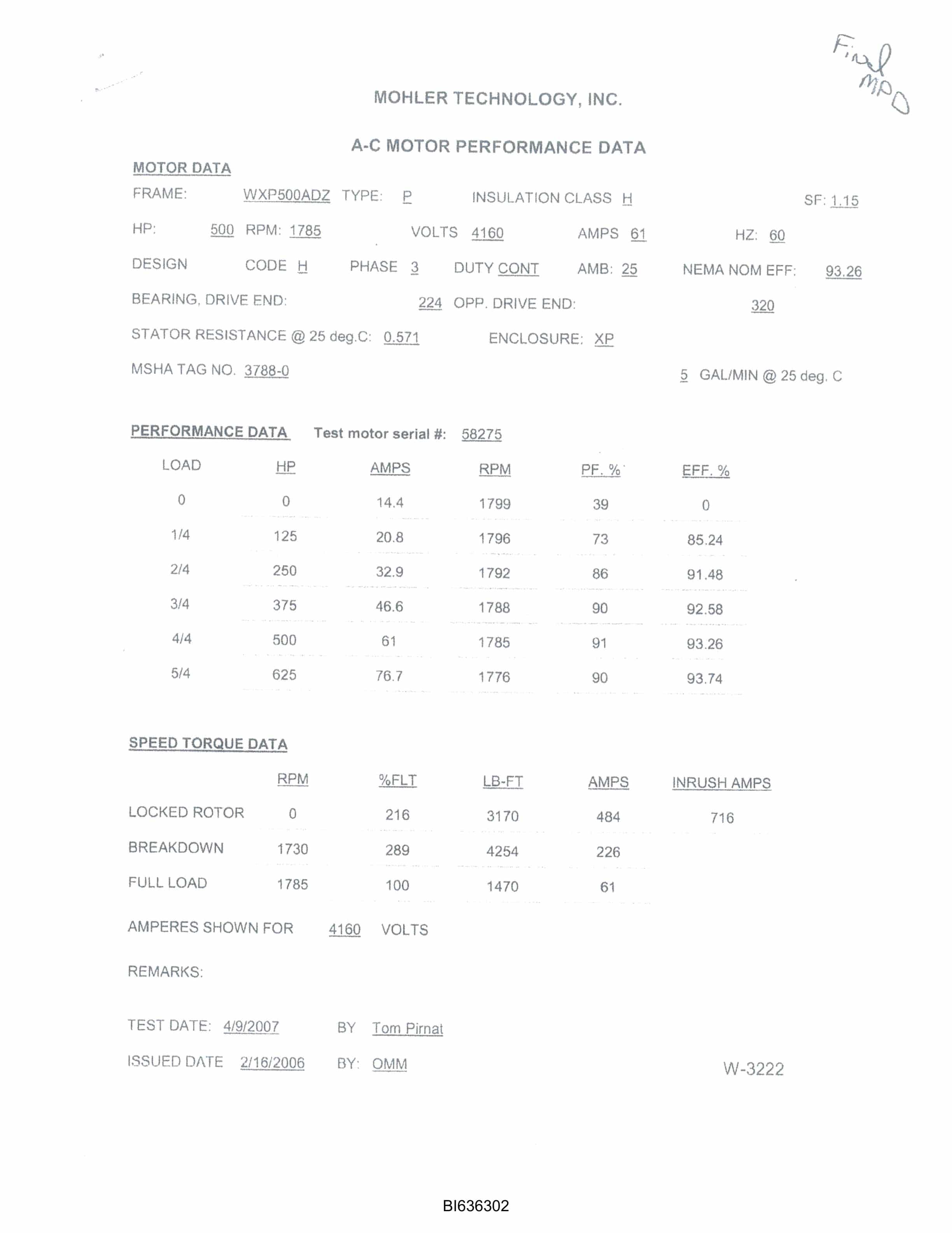 Caterpillar Mohler Motor-500 HP-4160 Voltage Operation And Maintenance Manual BI636301-5