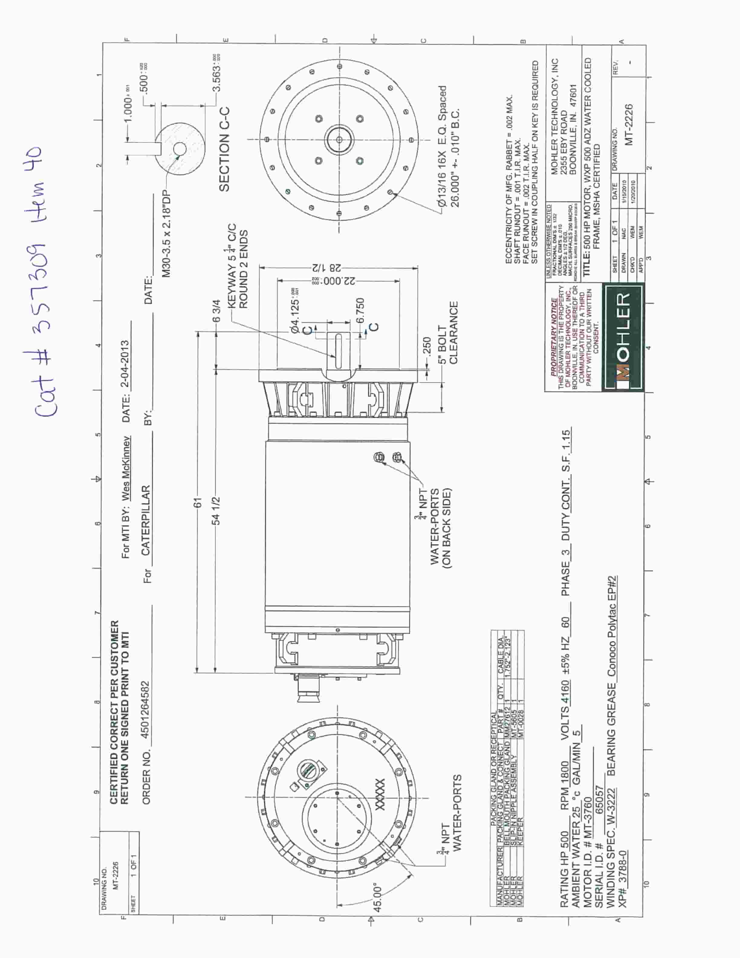 Caterpillar Mohler Motor-500 HP-4160 Voltage Operation And Maintenance Manual BI636342-5