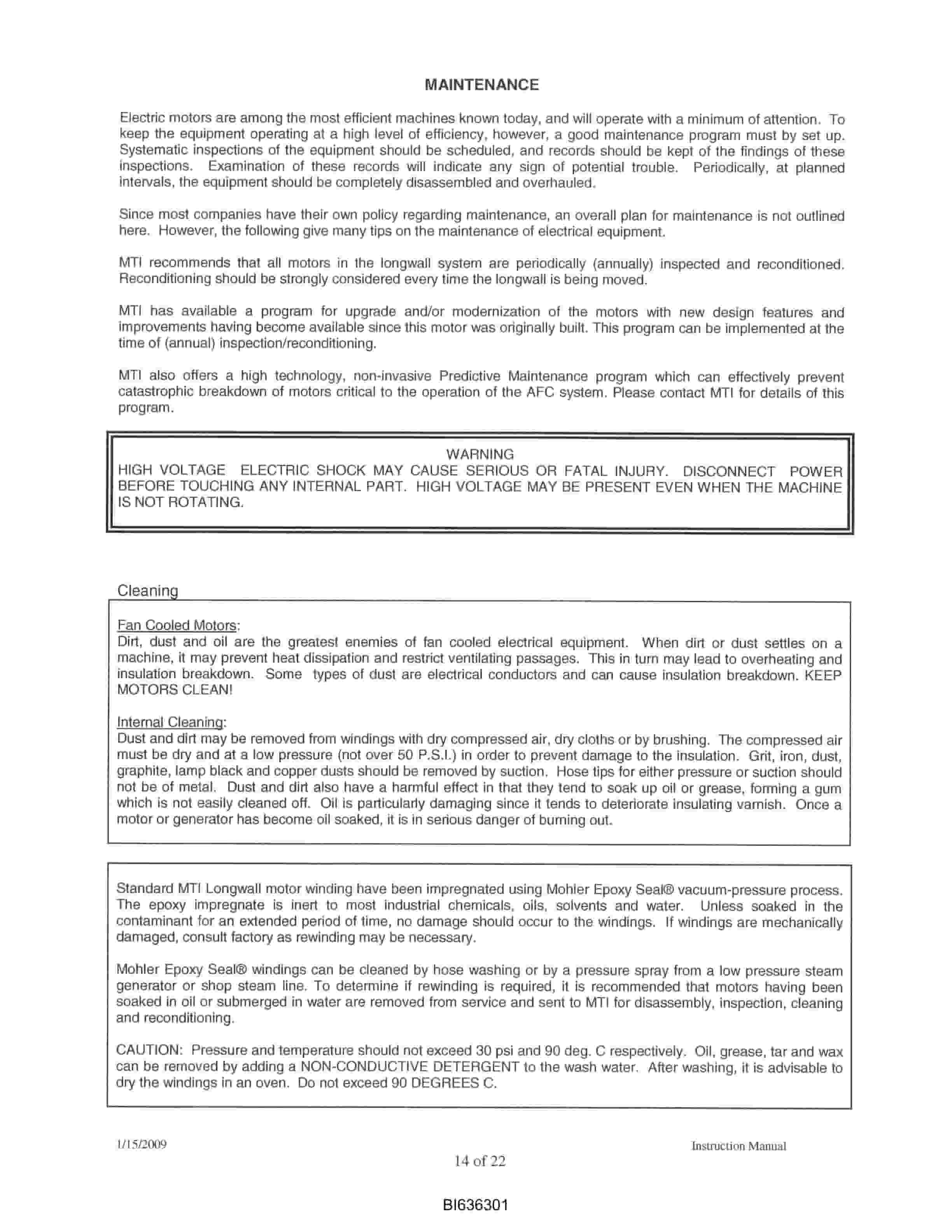 Caterpillar Mohler Motor-500 HP-480 Voltage Operation And Maintenance Manual BI636301-2