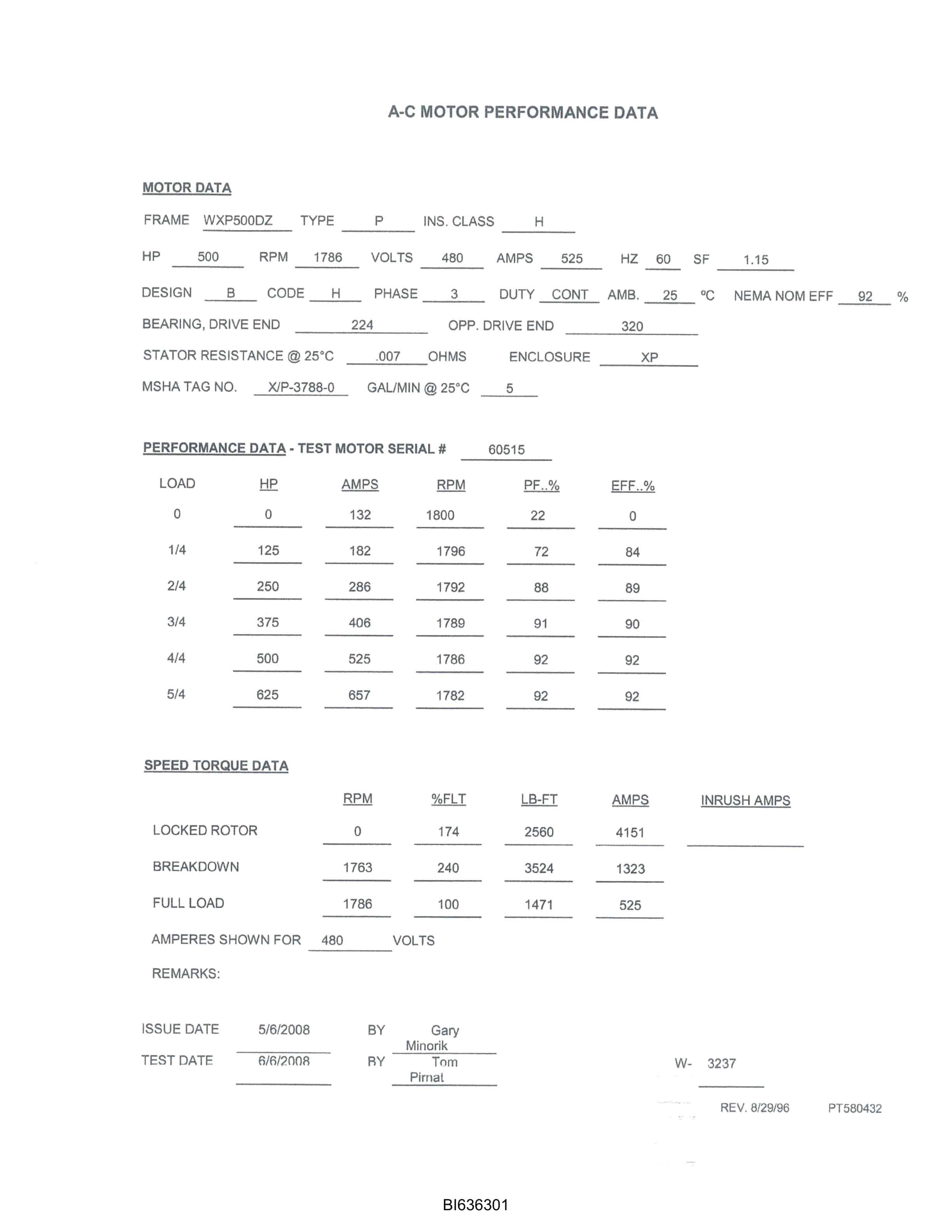 Caterpillar Mohler Motor-500 HP-480 Voltage Operation And Maintenance Manual BI636301-5