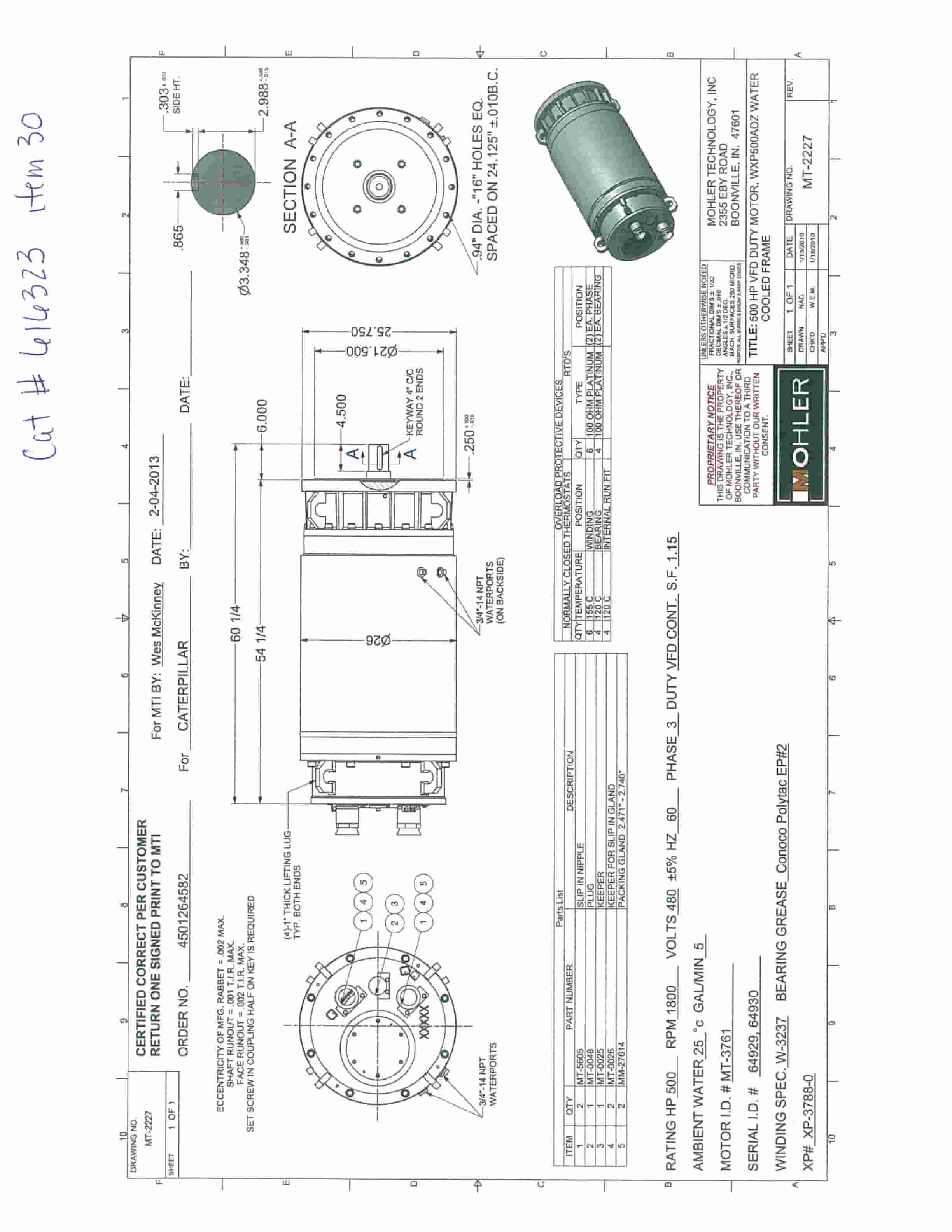 Caterpillar Mohler Motor-500 HP-480 Voltage Operation And Maintenance Manual BI636341-5