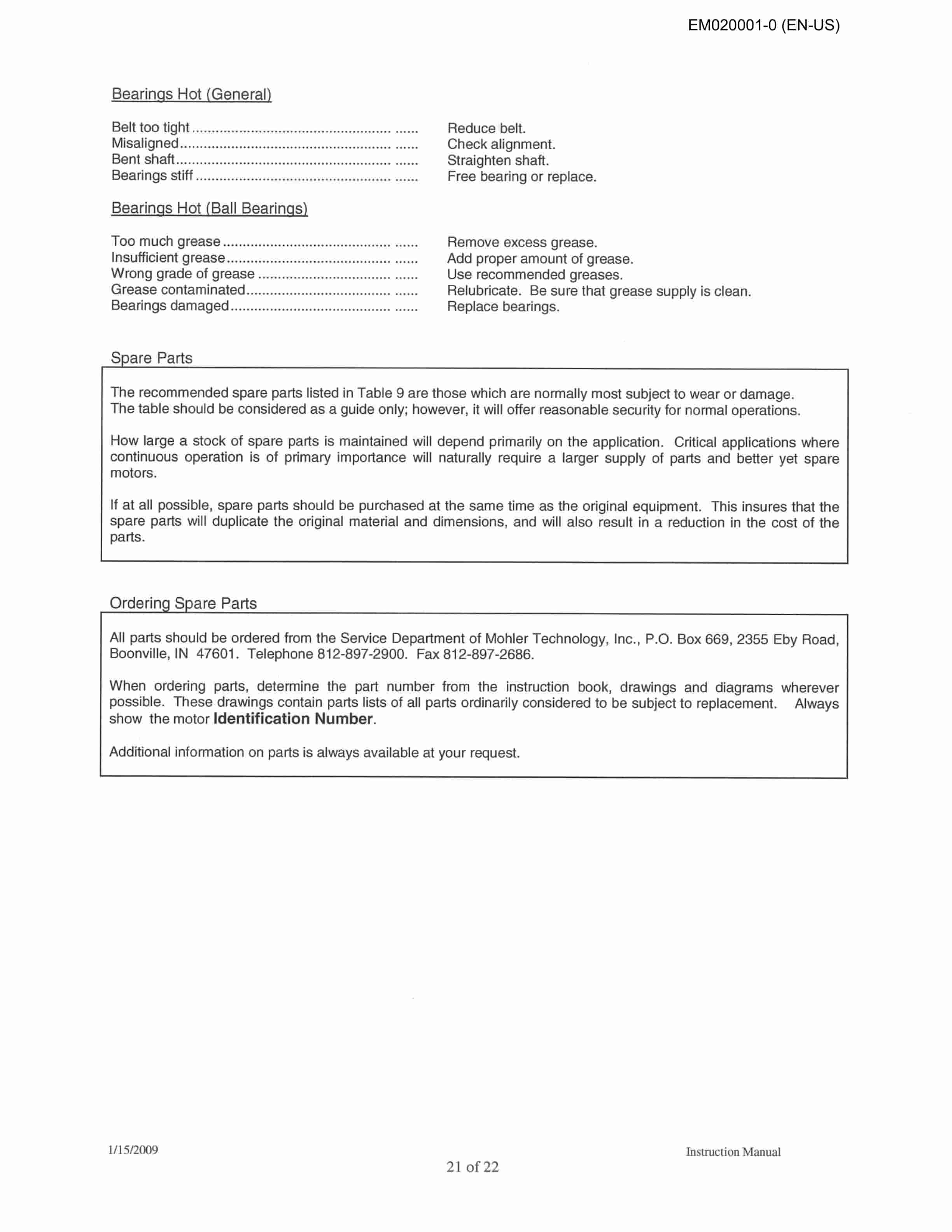 Caterpillar Mohler Motor 500 HP-480 Voltage Operation And Maintenance Manual EM020001-0-4