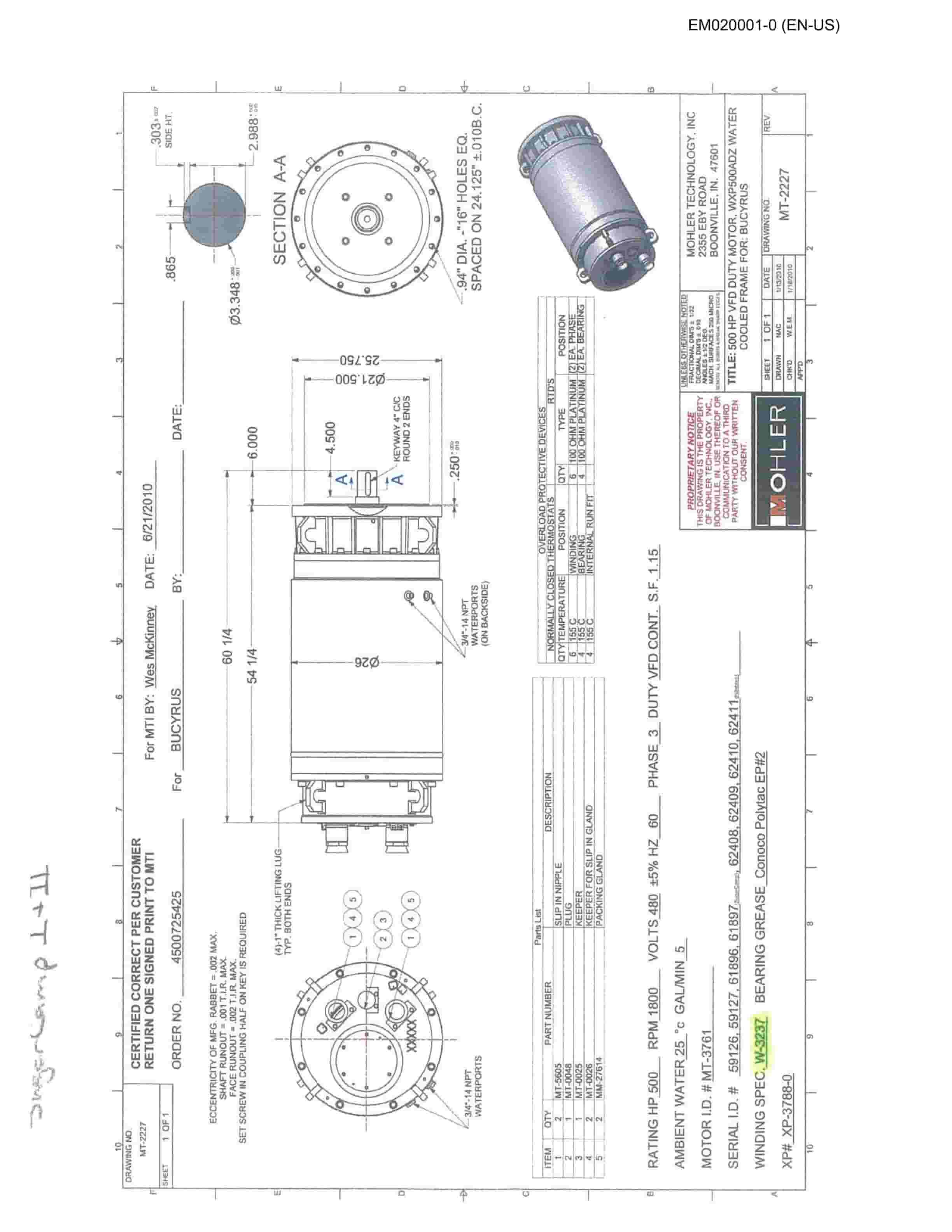 Caterpillar Mohler Motor 500 HP-480 Voltage Operation And Maintenance Manual EM020001-0-5