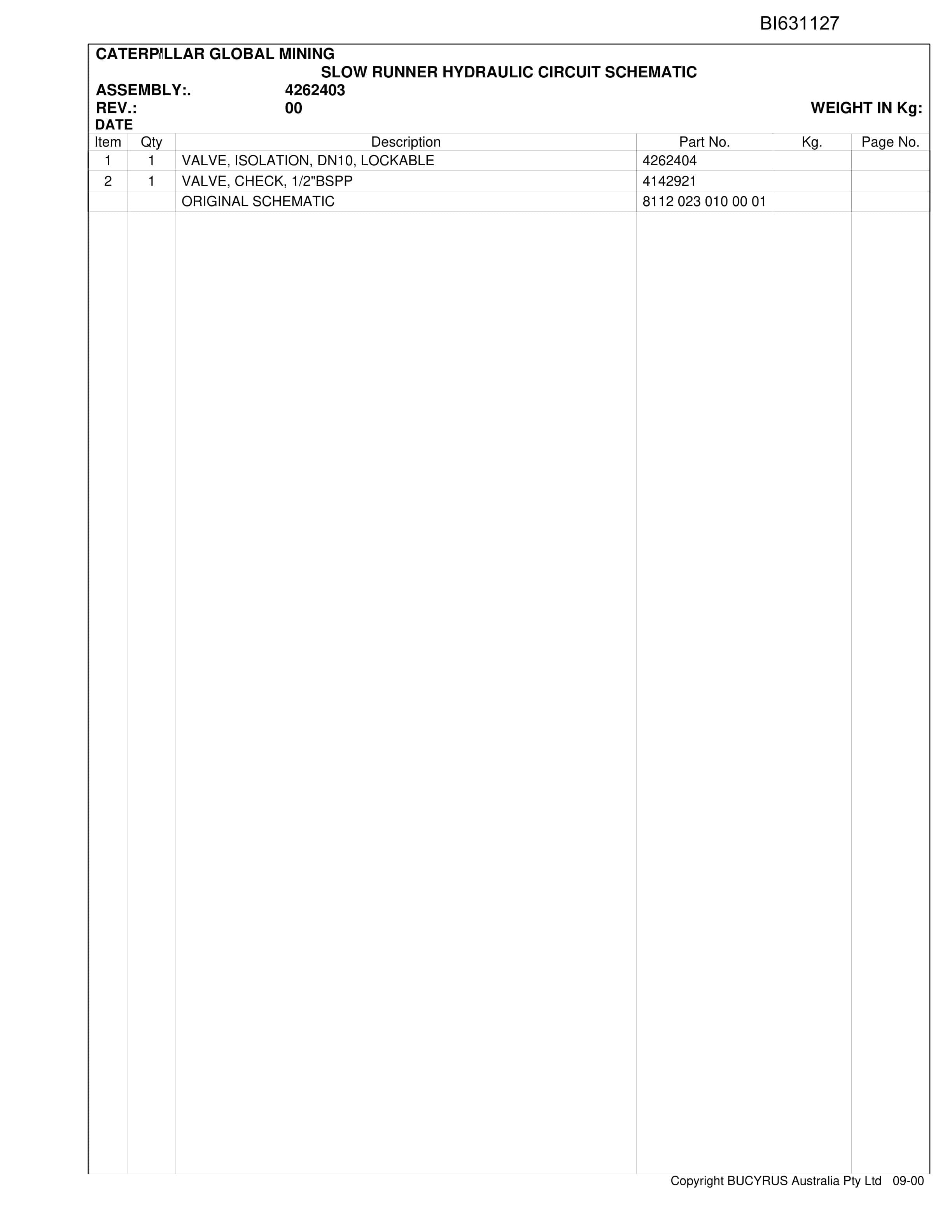 Caterpillar Narrabri Longwall Drawings Parts Manual BI631127-5
