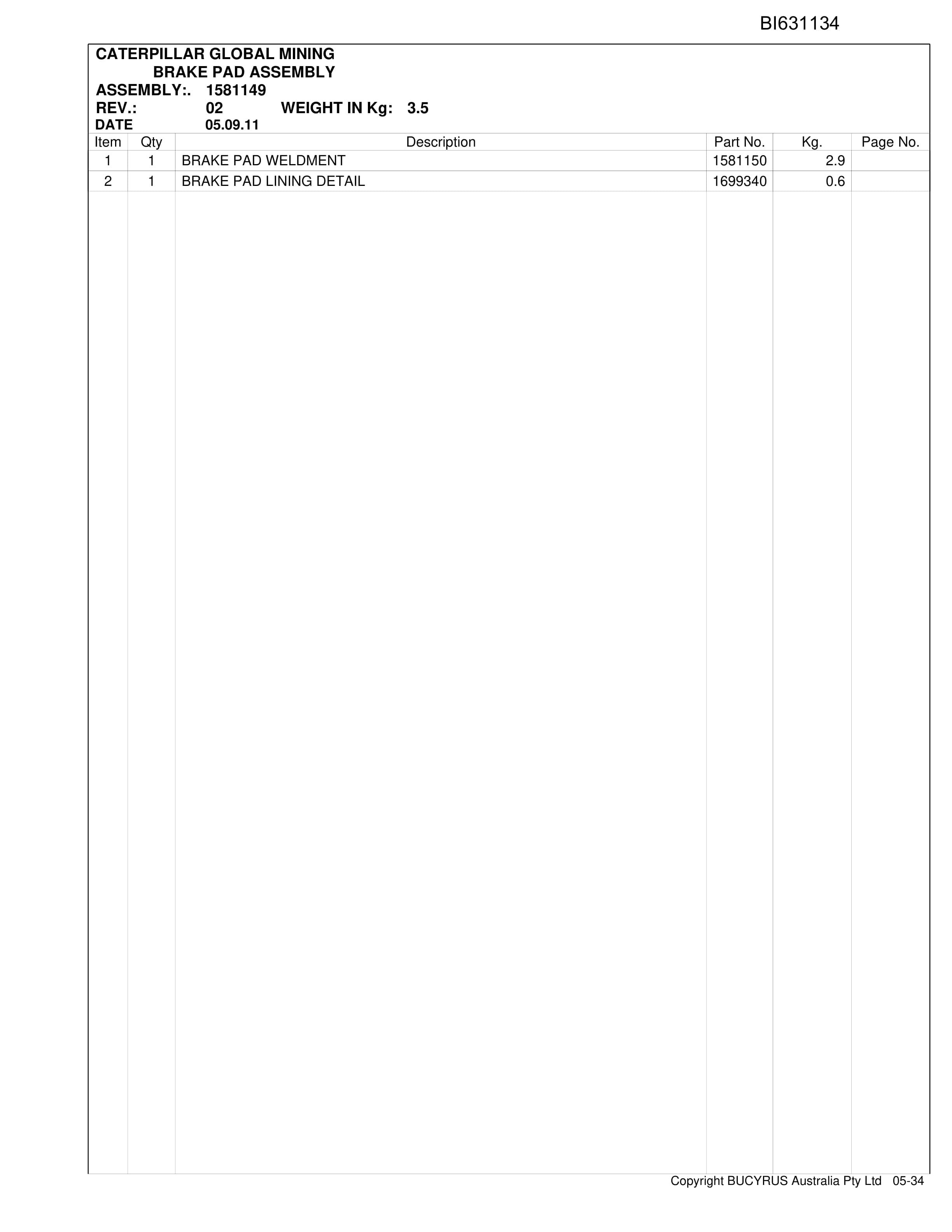 Caterpillar Narrabri Longwall Retraction System Parts Manual BI631134-3