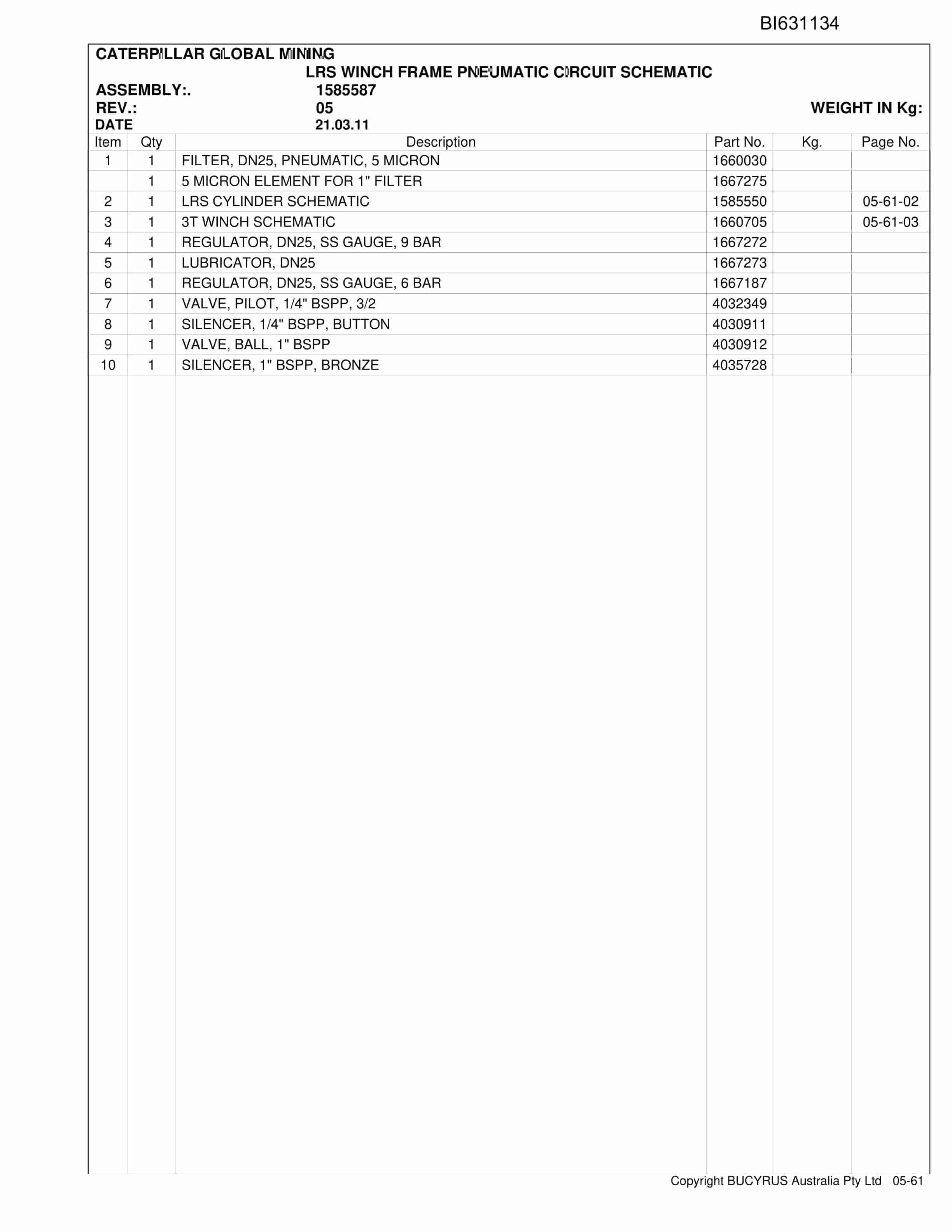 Caterpillar Narrabri Longwall Retraction System Parts Manual BI631134-4