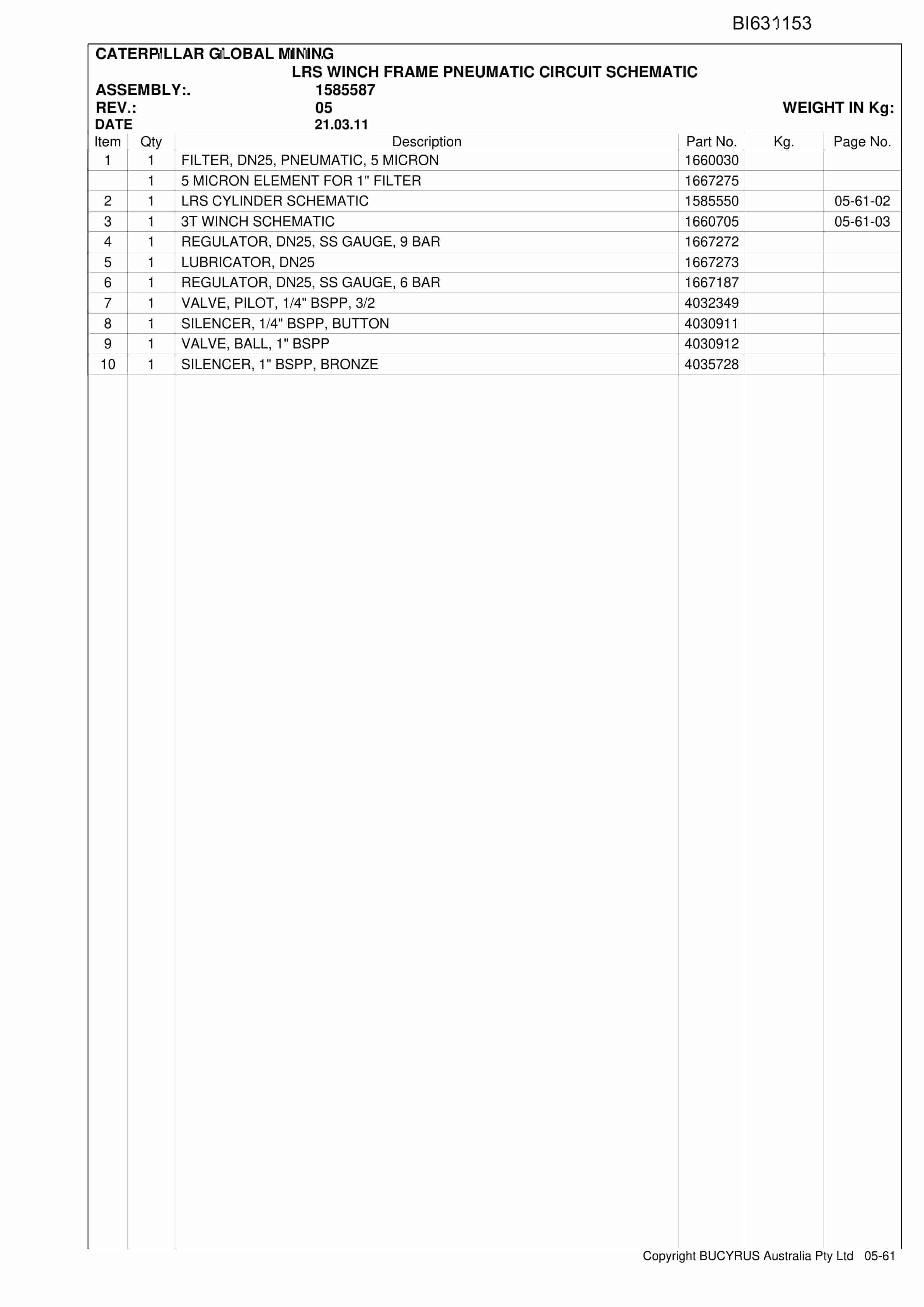 Caterpillar Narrabri Longwall Retraction System Parts Manual BI631153-4